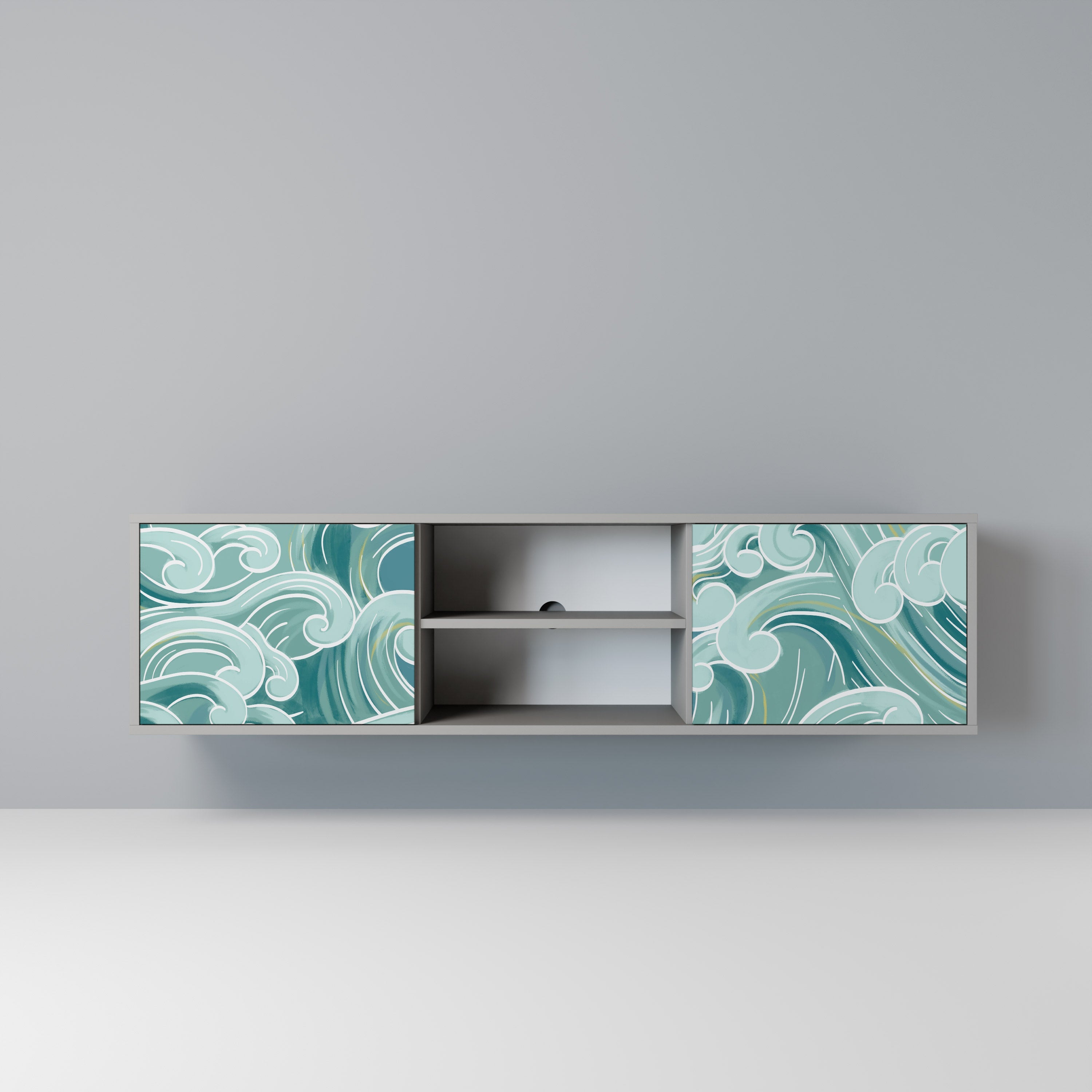 Meuble TV 2 portes ASIAN SWAY finition grise