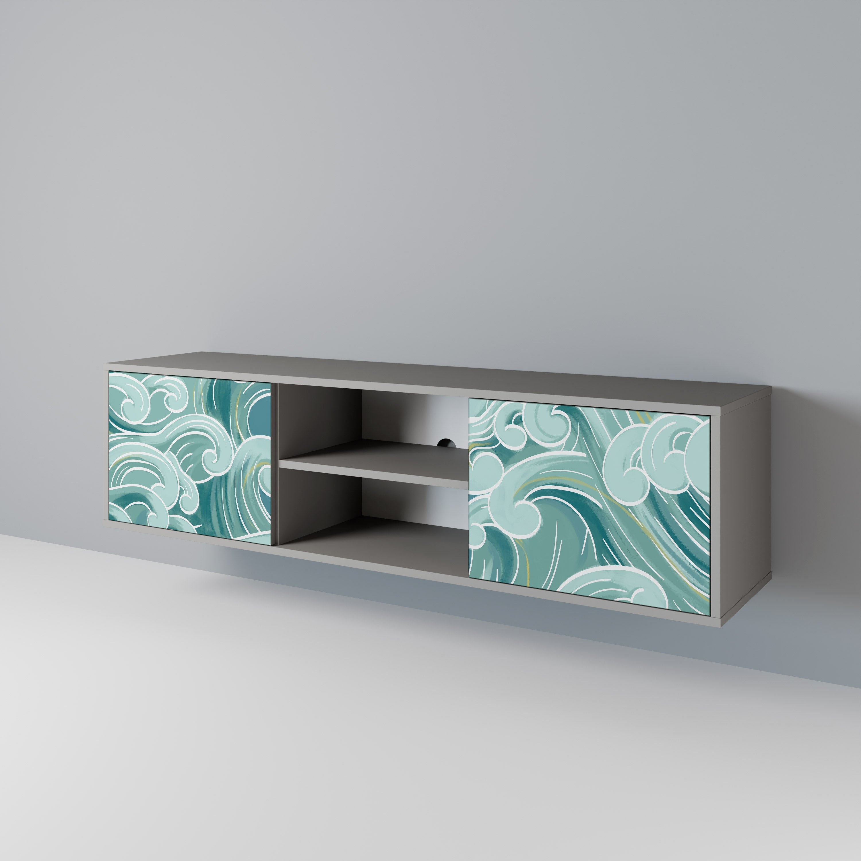 Meuble TV 2 portes ASIAN SWAY finition grise