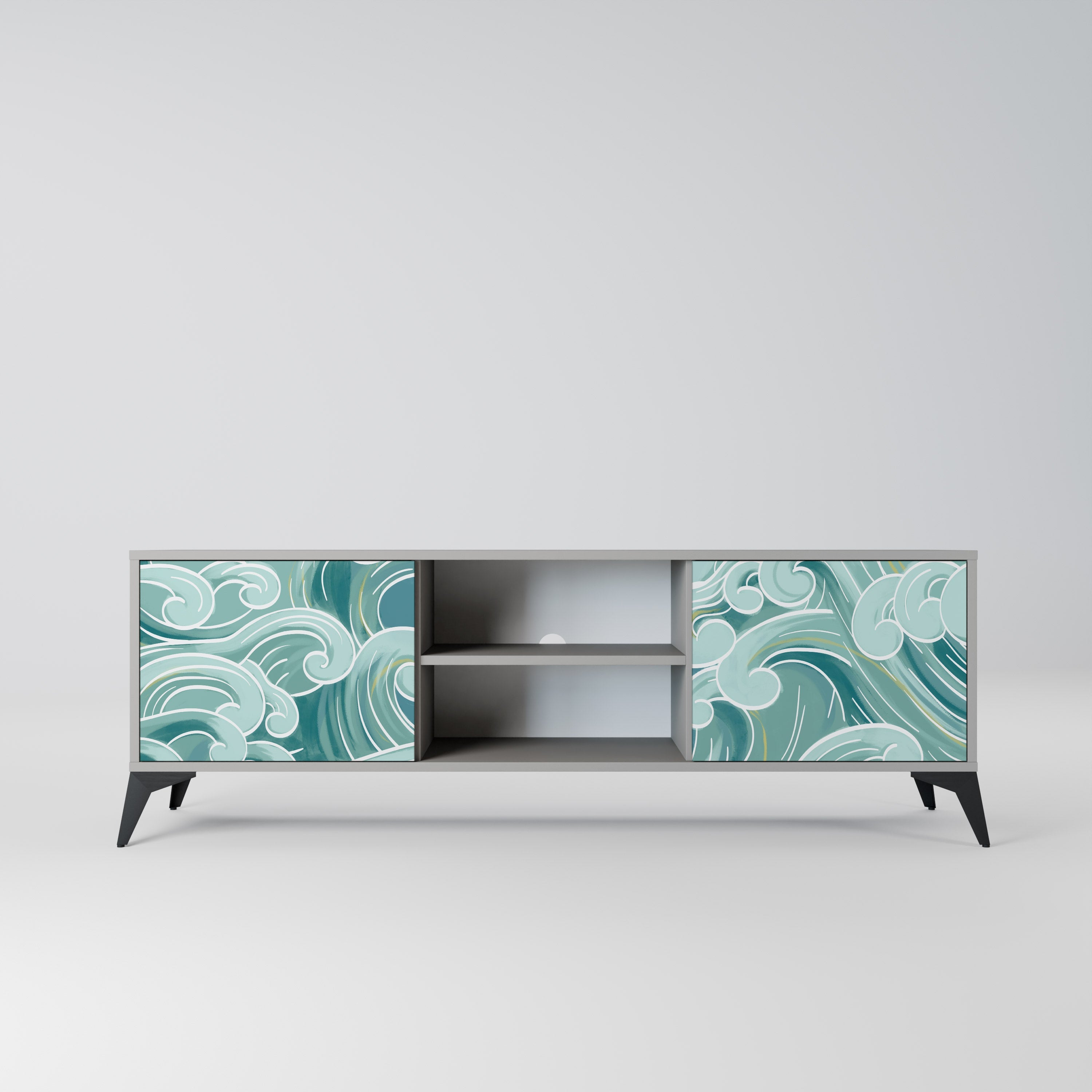 Meuble TV 2 portes ASIAN SWAY finition grise