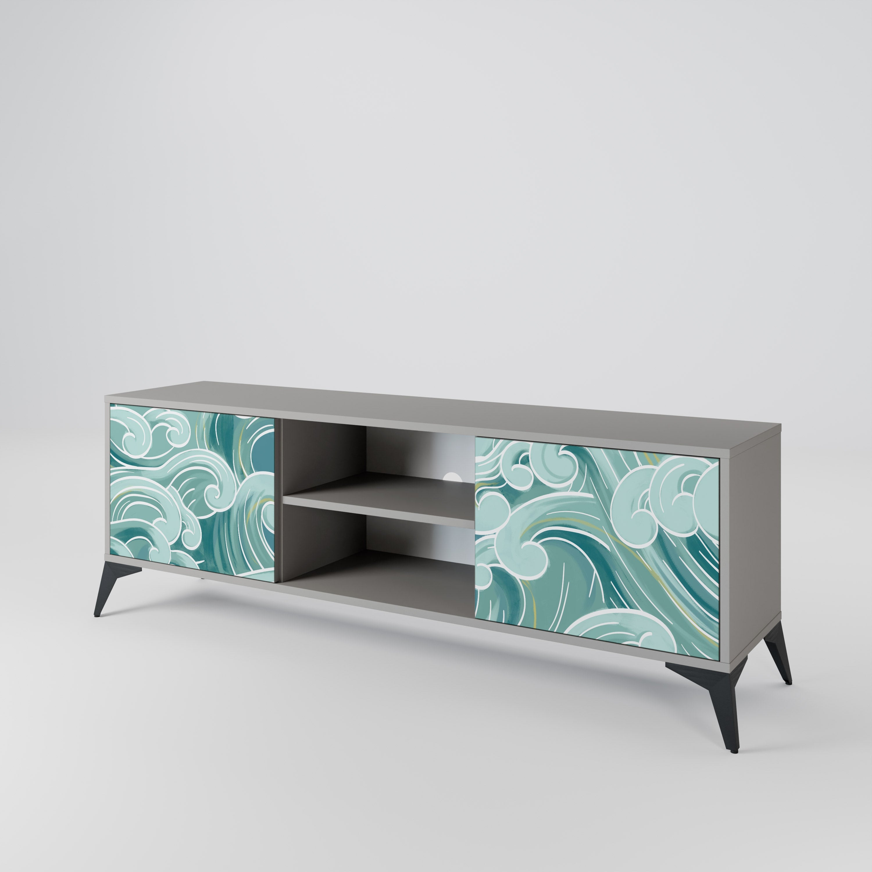 Meuble TV 2 portes ASIAN SWAY finition grise