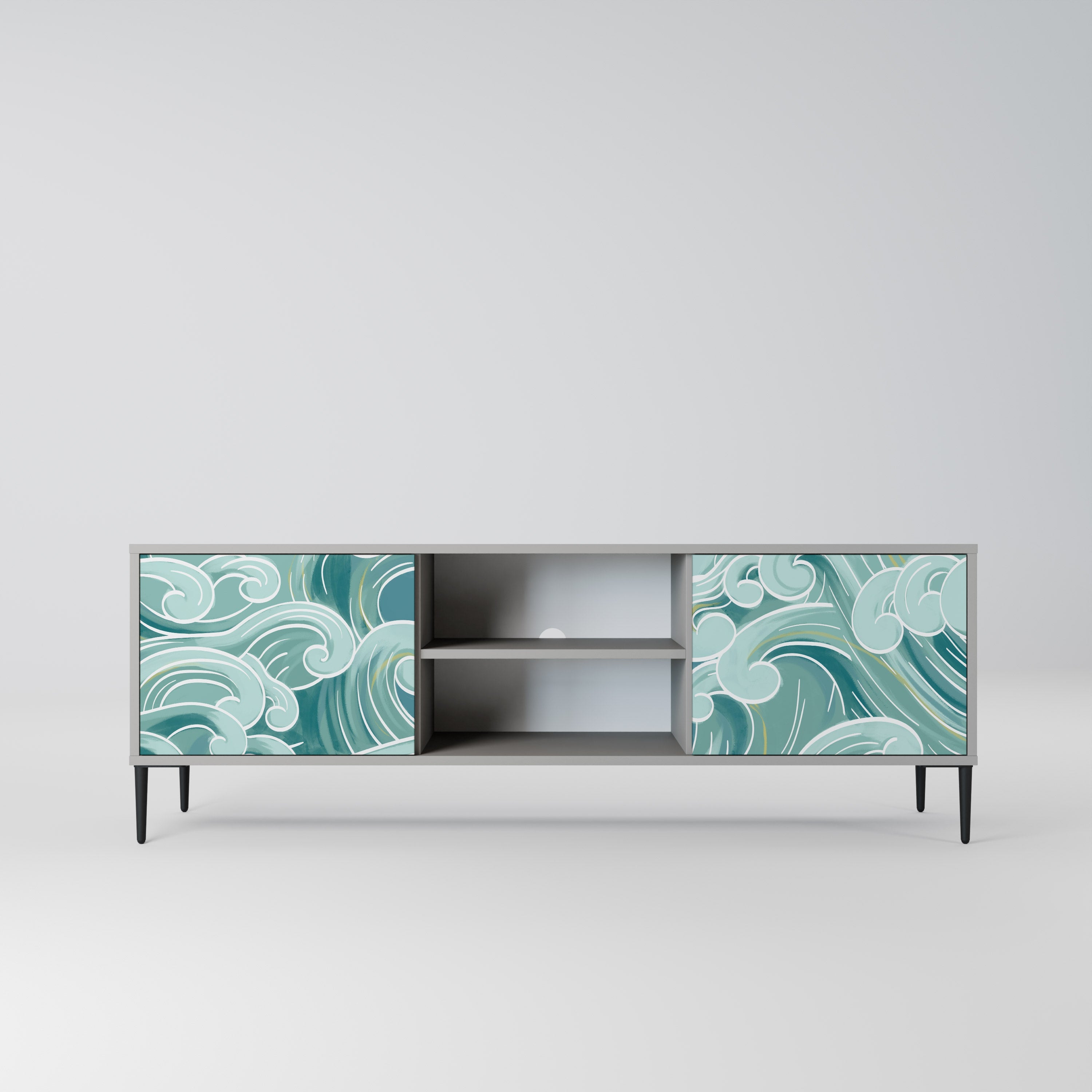 Meuble TV 2 portes ASIAN SWAY finition grise