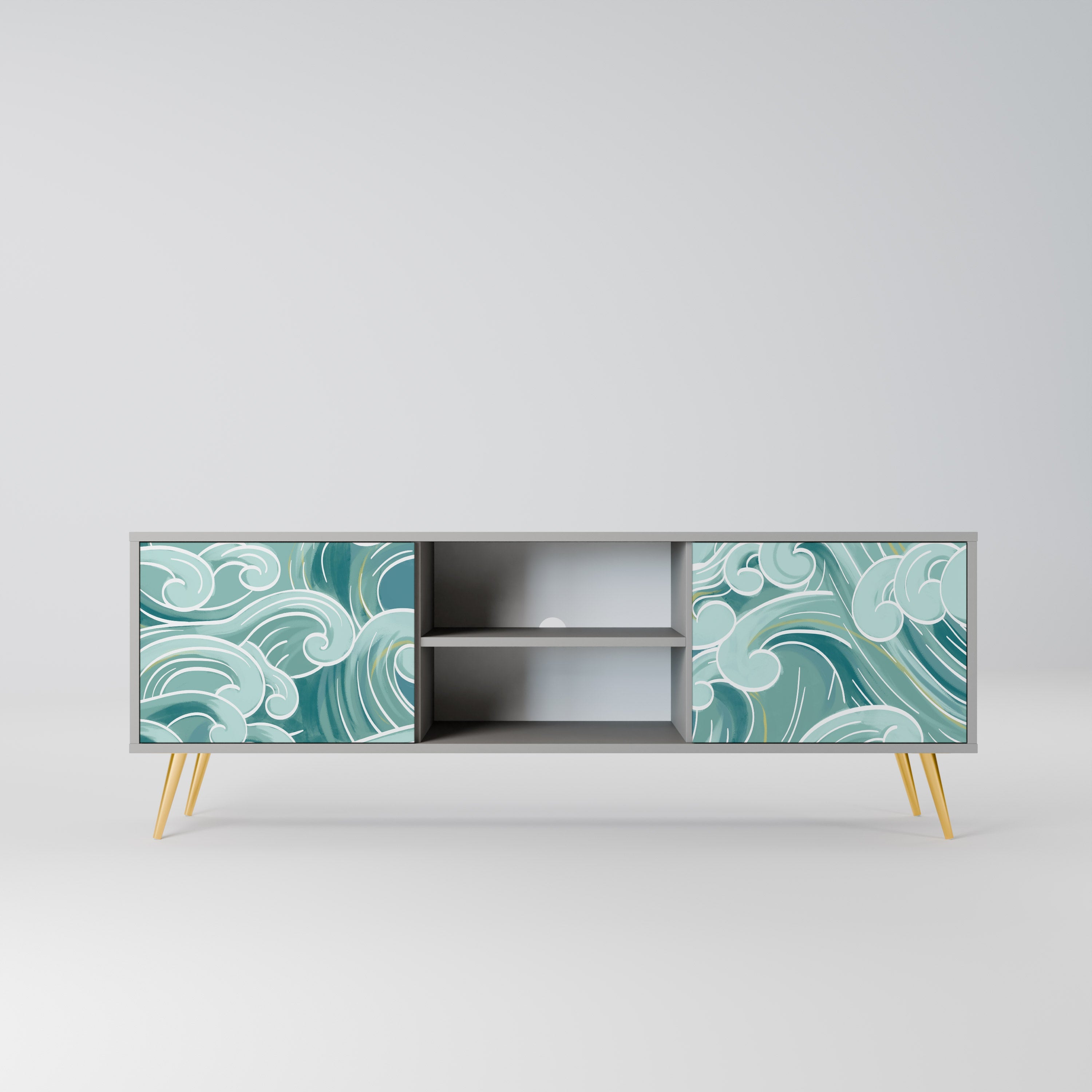 Meuble TV 2 portes ASIAN SWAY finition grise