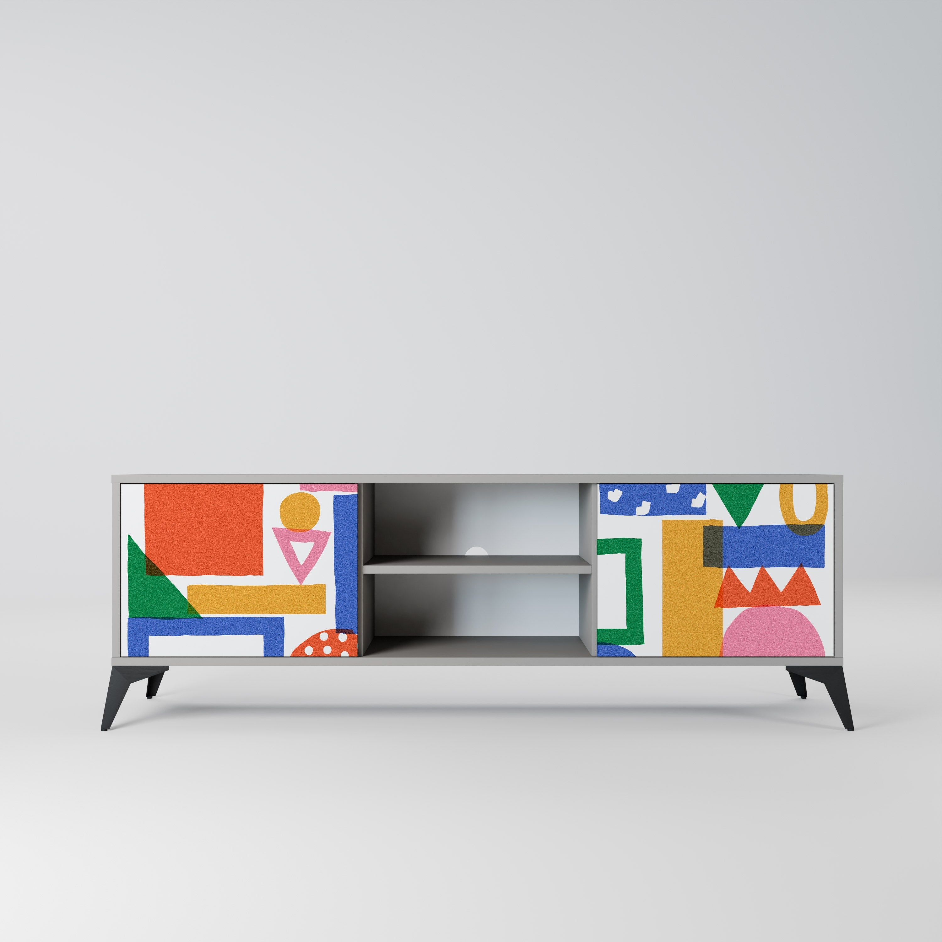 GEOMETRIC GLIMMER 2-Door TV Stand in Grey Finish