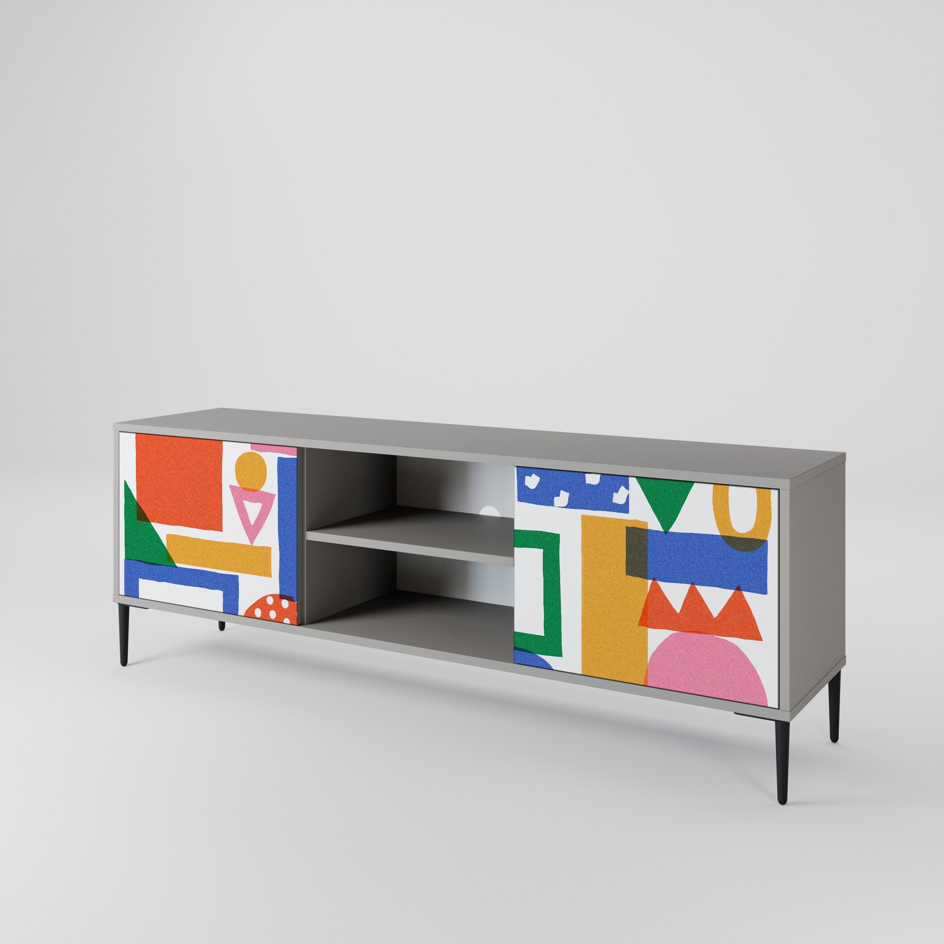 GEOMETRIC GLIMMER 2-Door TV Stand in Grey Finish