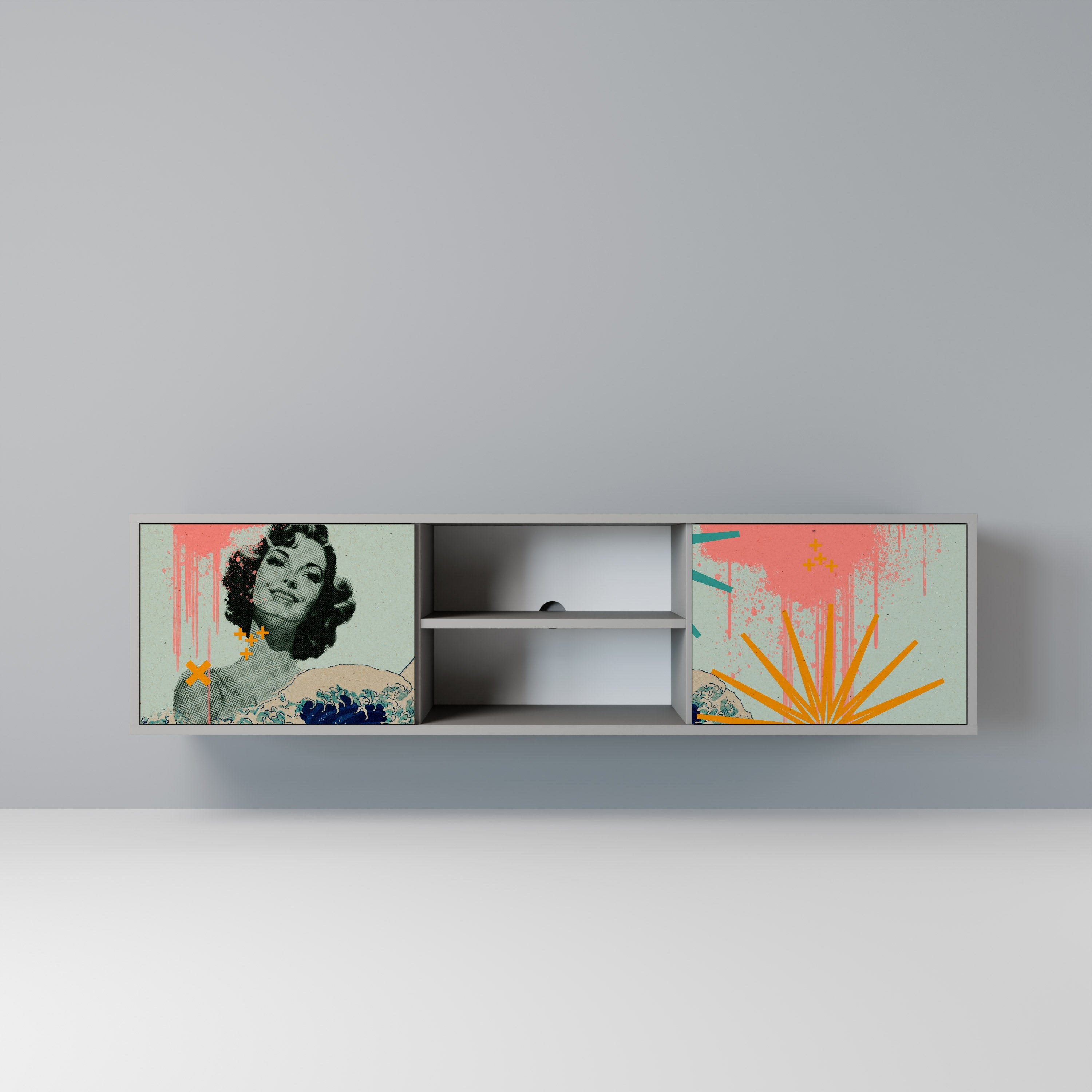 KANAGAWA BEAUTY 2-Door TV Stand in Grey Finish