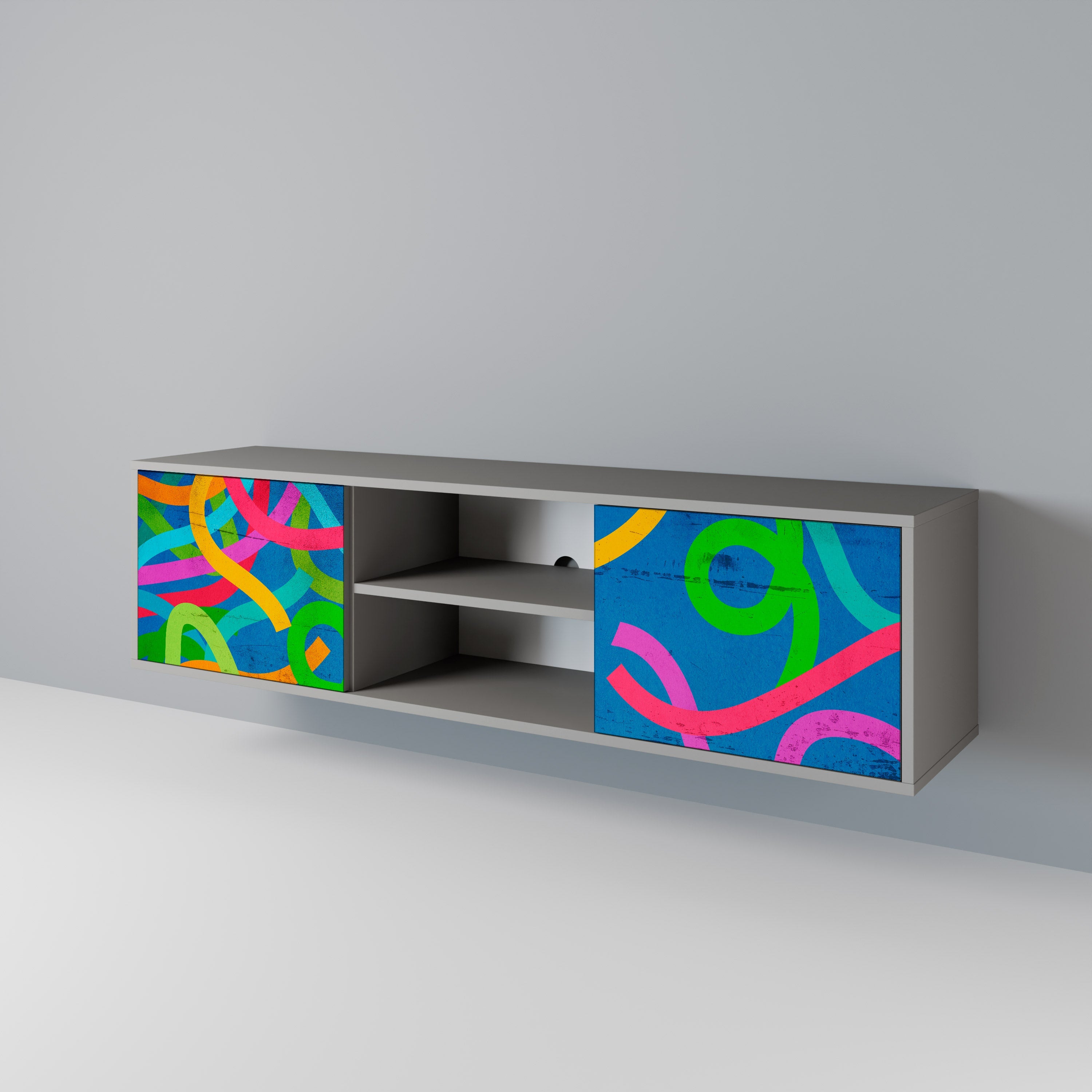 STREAMER TANGLE 2-Door TV Stand in Grey Finish