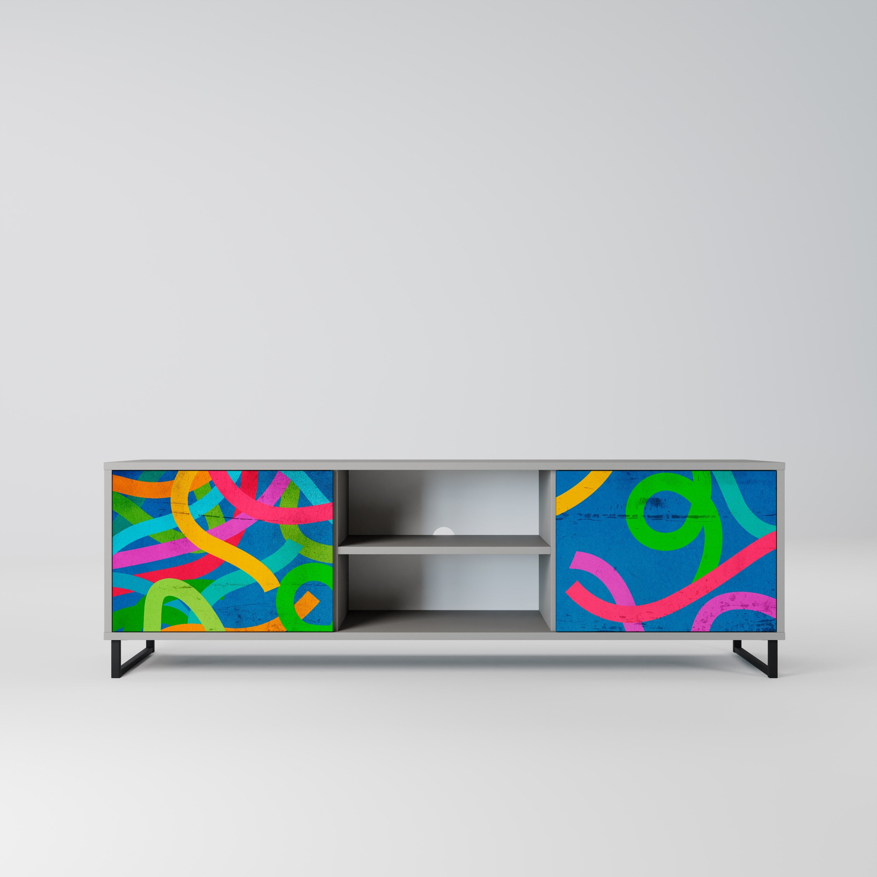 STREAMER TANGLE 2-Door TV Stand in Grey Finish