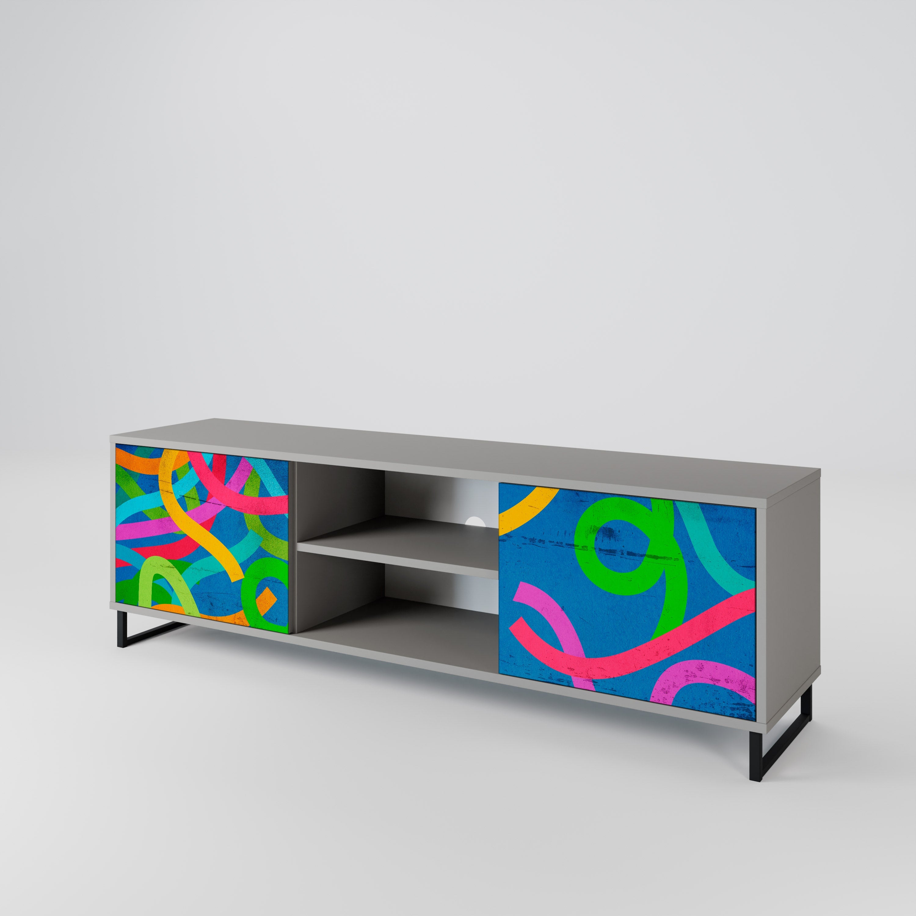 STREAMER TANGLE 2-Door TV Stand in Grey Finish