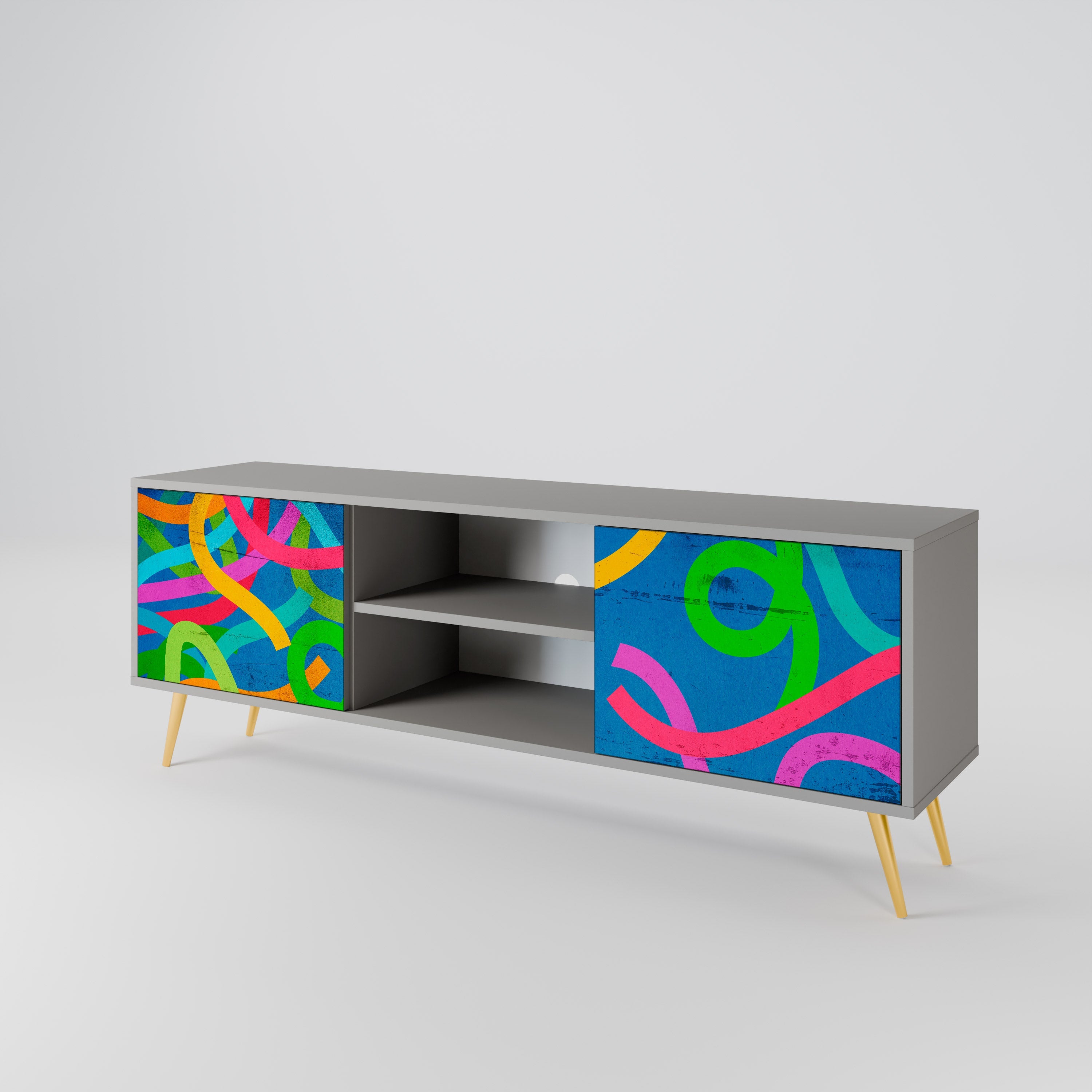 STREAMER TANGLE 2-Door TV Stand in Grey Finish