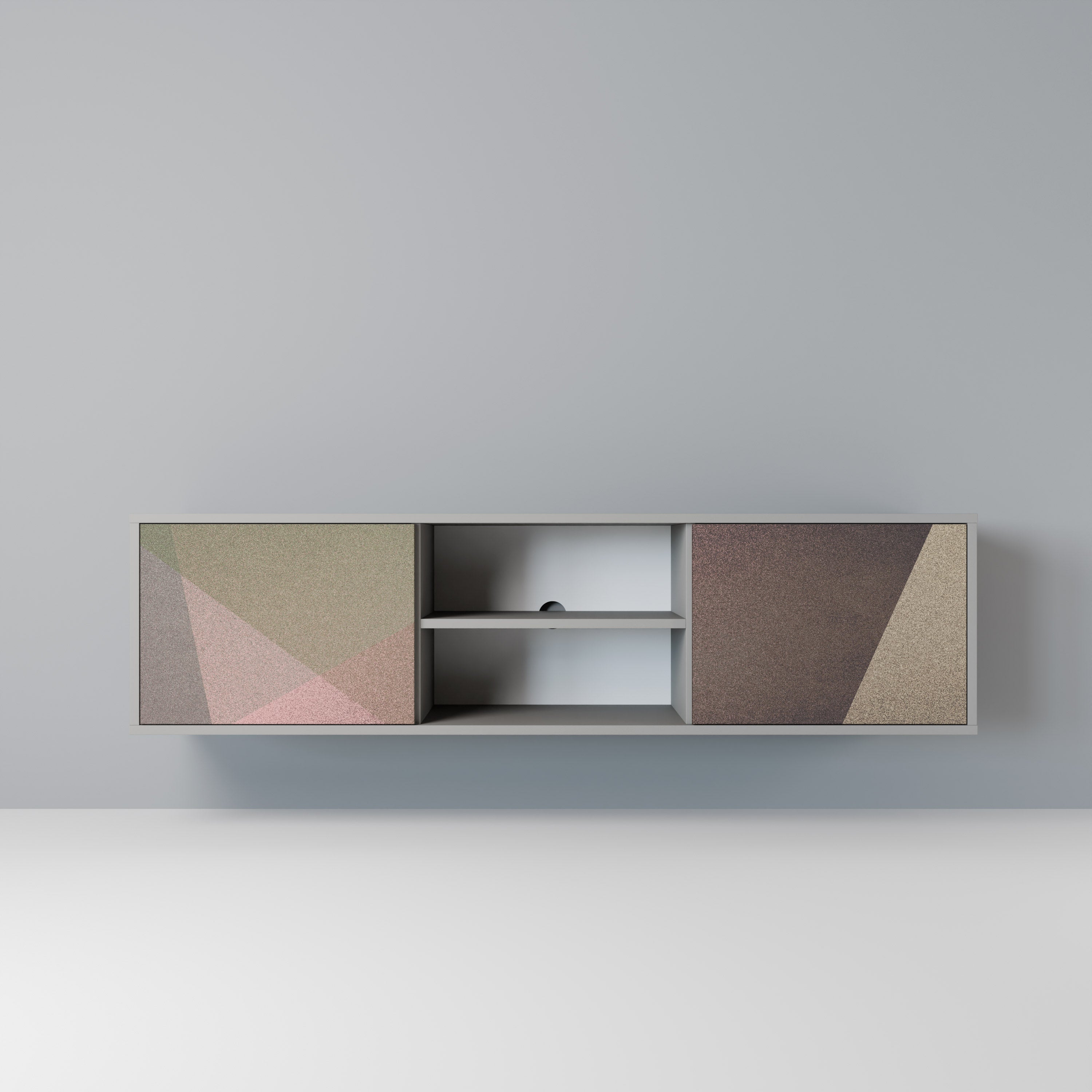 Meuble TV 2 portes BEIGE GEOMETRY, finition grise