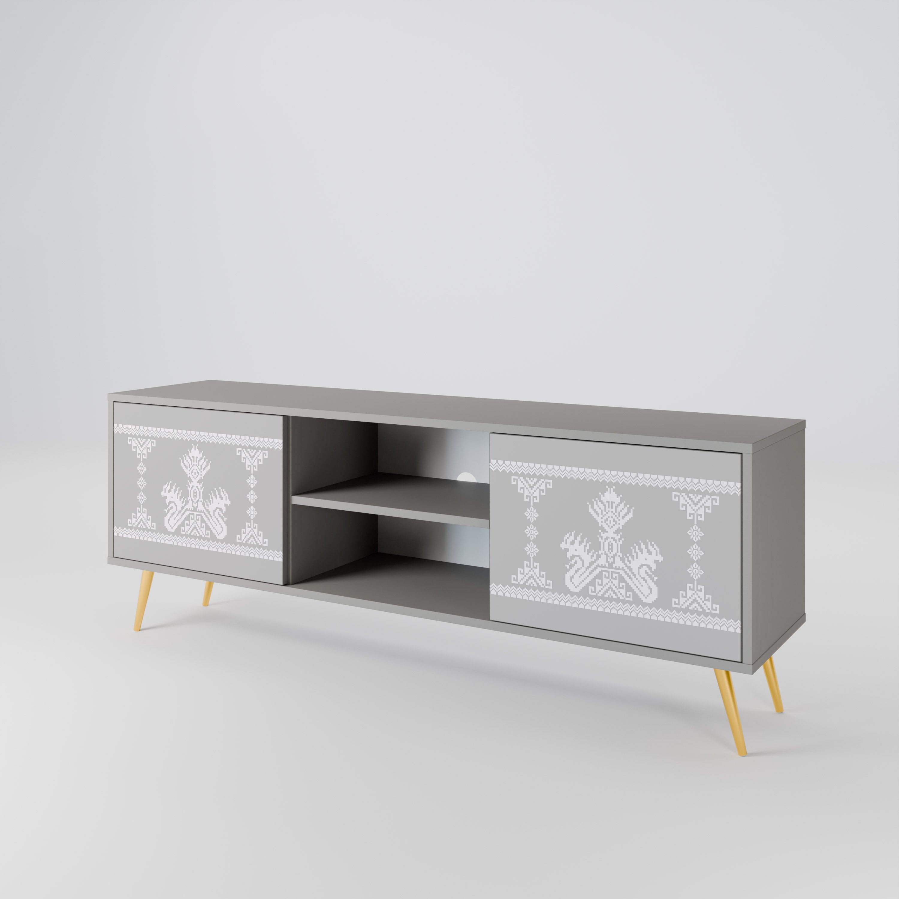 THAI GRAY 2-Door TV Stand in Grey Finish