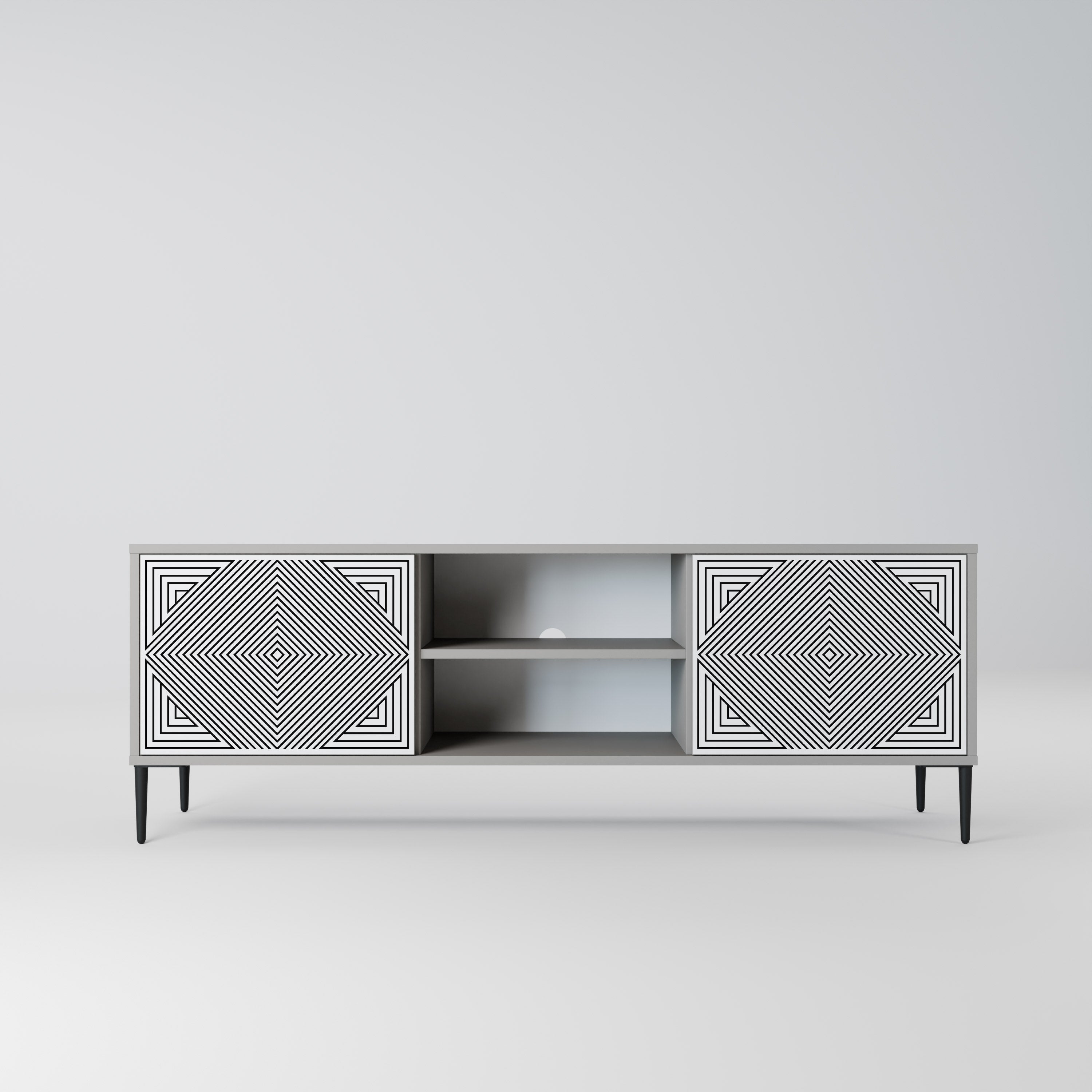 POLYGON ILLUSION 2-Door TV Stand in Grey Finish