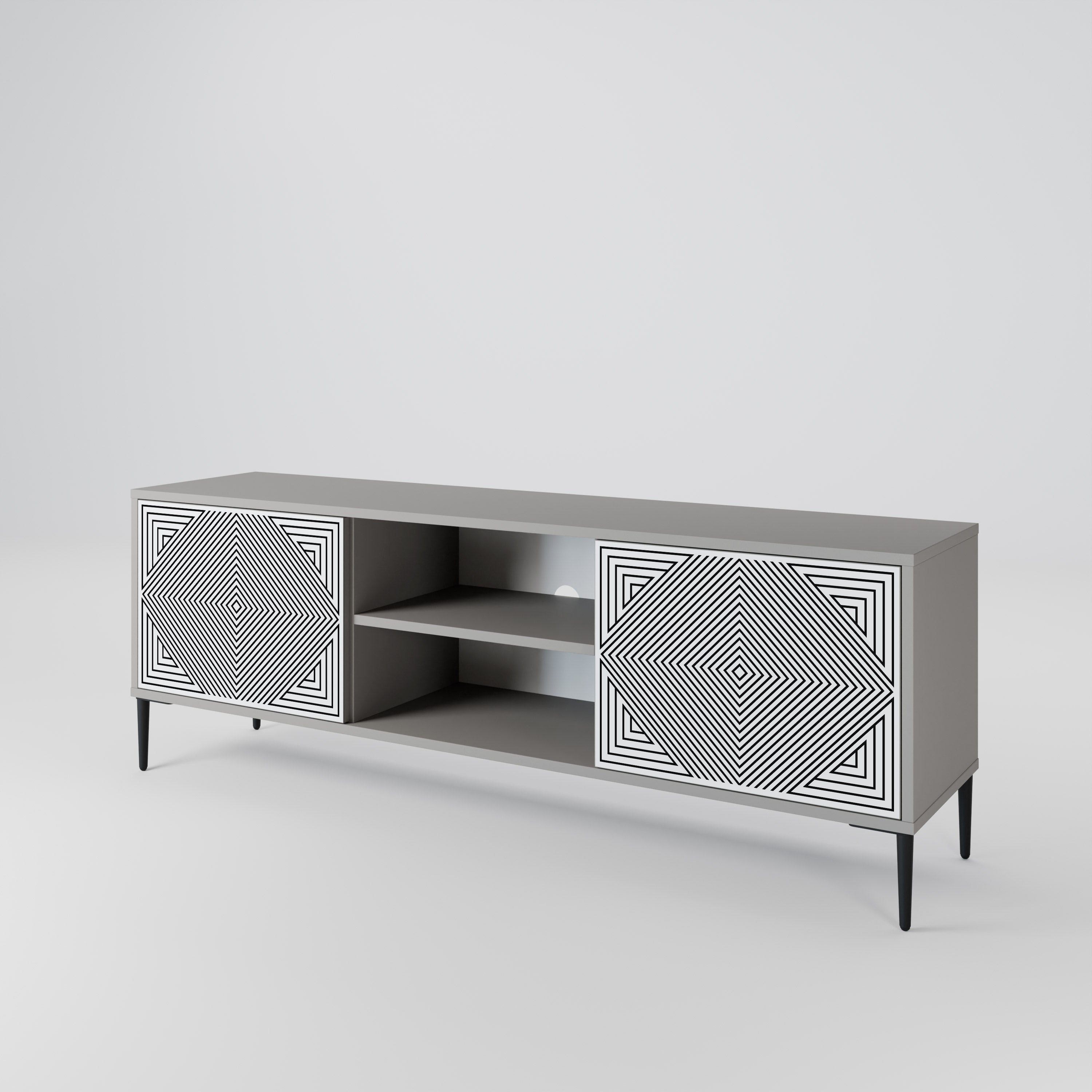 POLYGON ILLUSION 2-Door TV Stand in Grey Finish