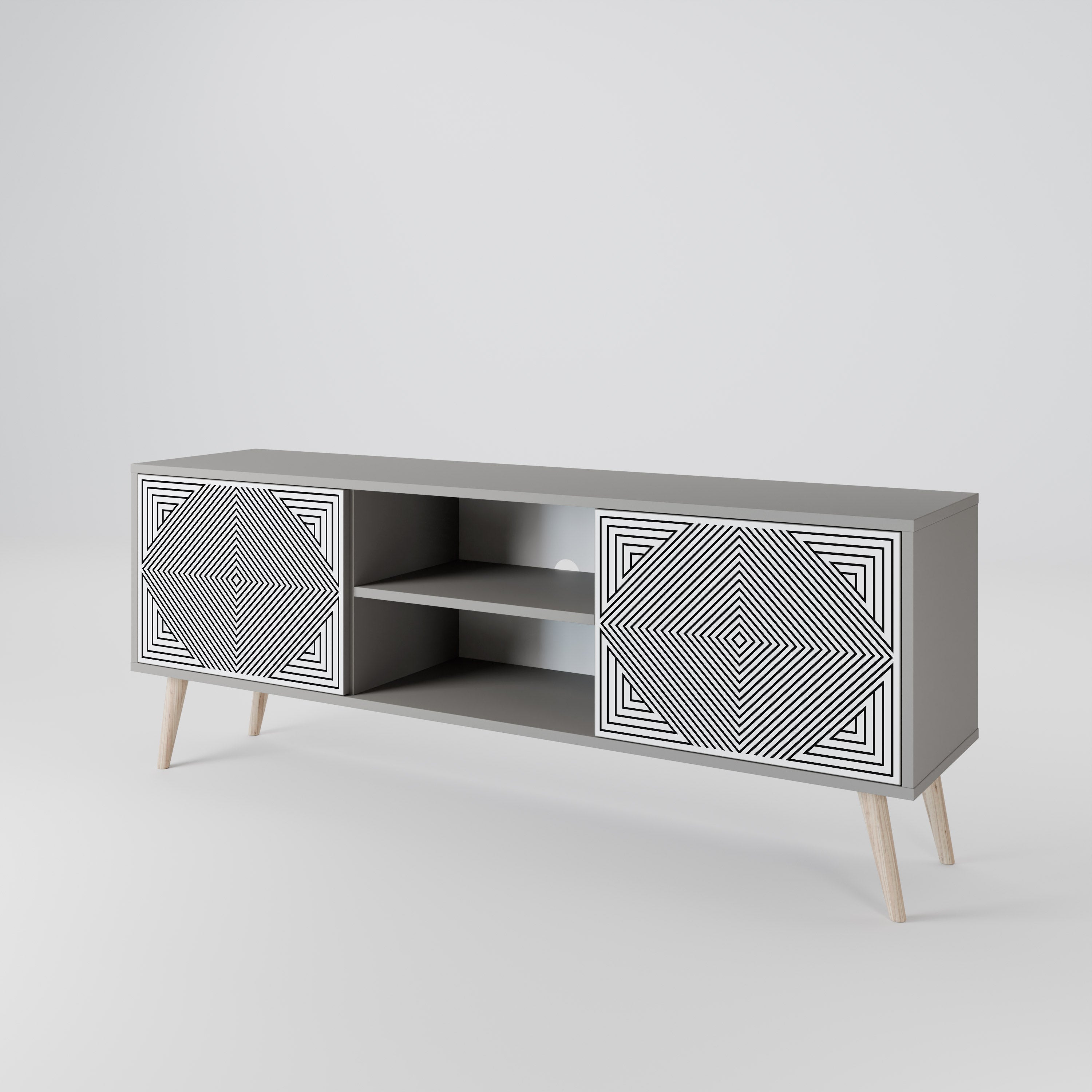 POLYGON ILLUSION 2-Door TV Stand in Grey Finish
