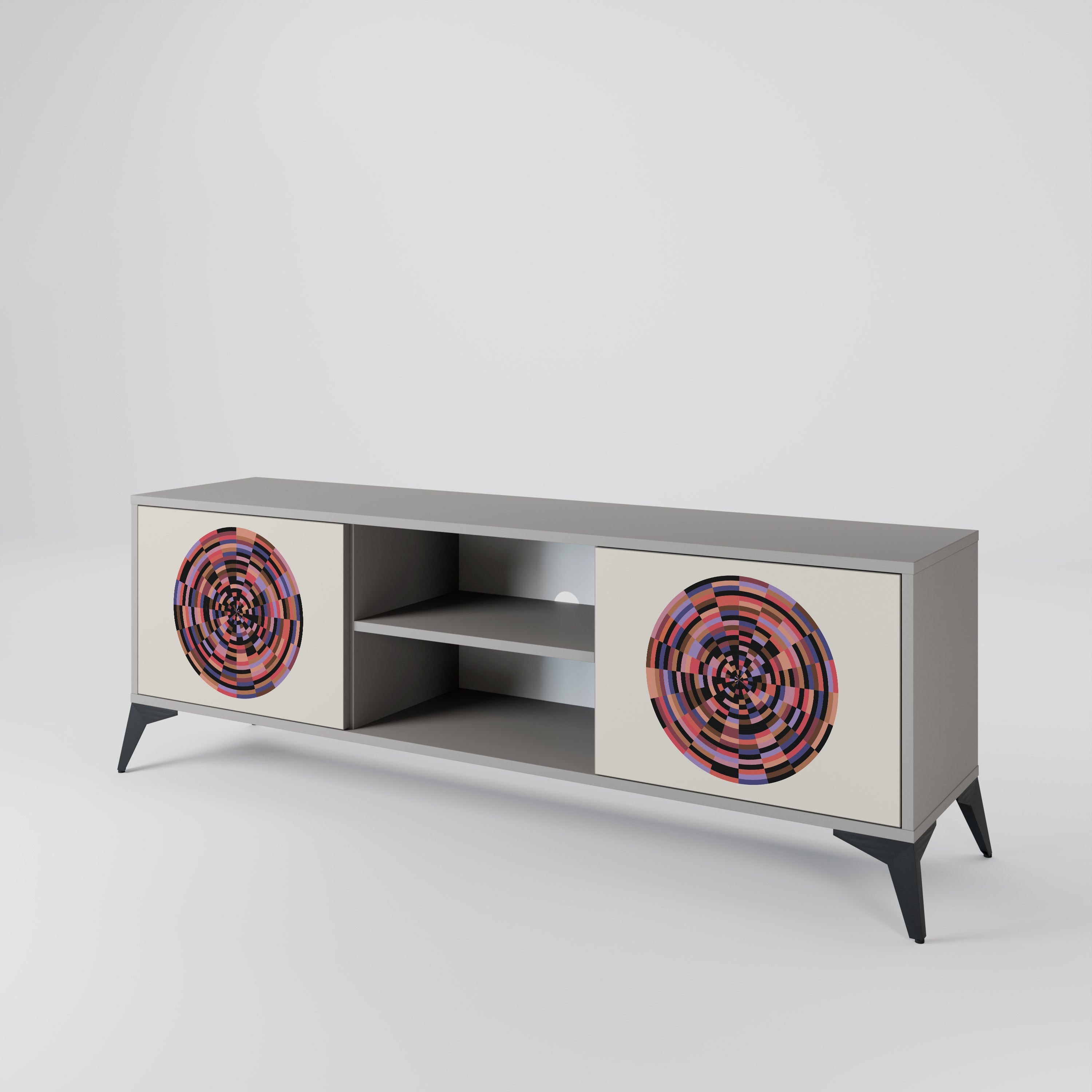 BROWN CIRCLES 2-Door TV Stand in Grey Finish