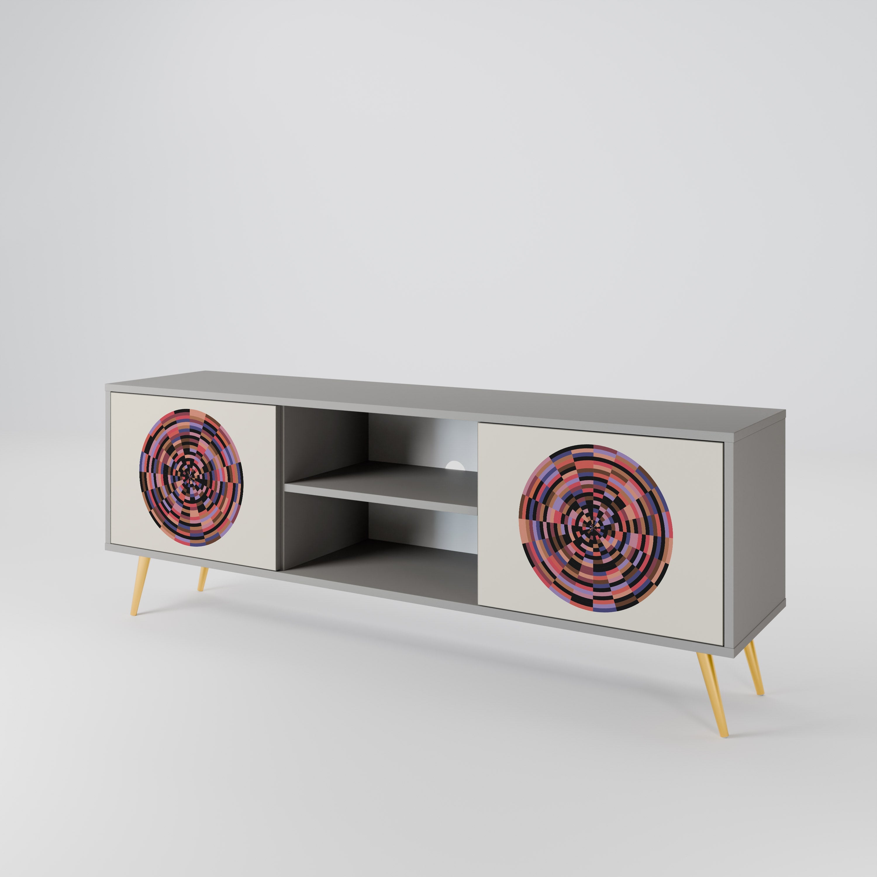 BROWN CIRCLES 2-Door TV Stand in Grey Finish