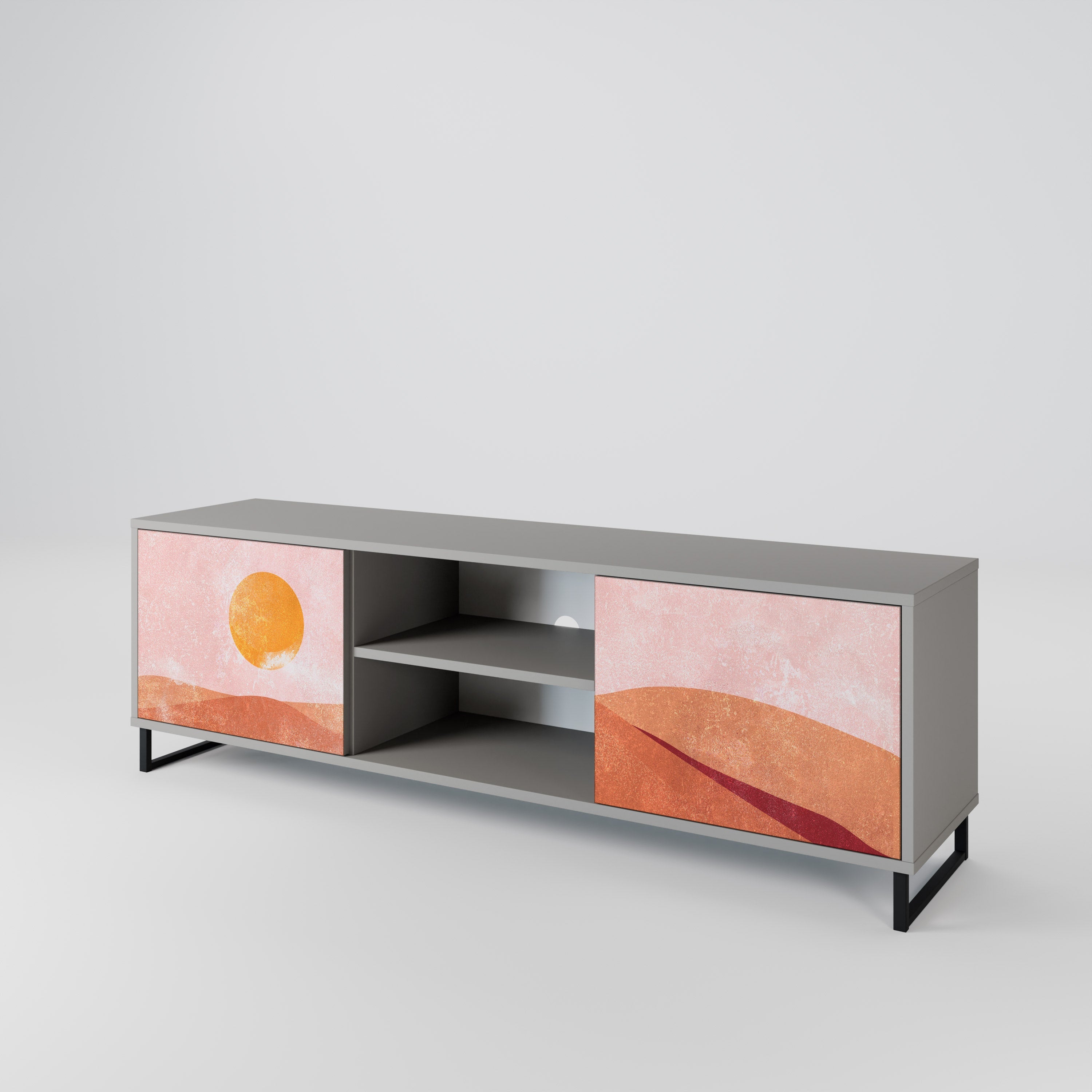 LUMINOUS SUNLIGHT 2-Door TV Stand in Grey Finish