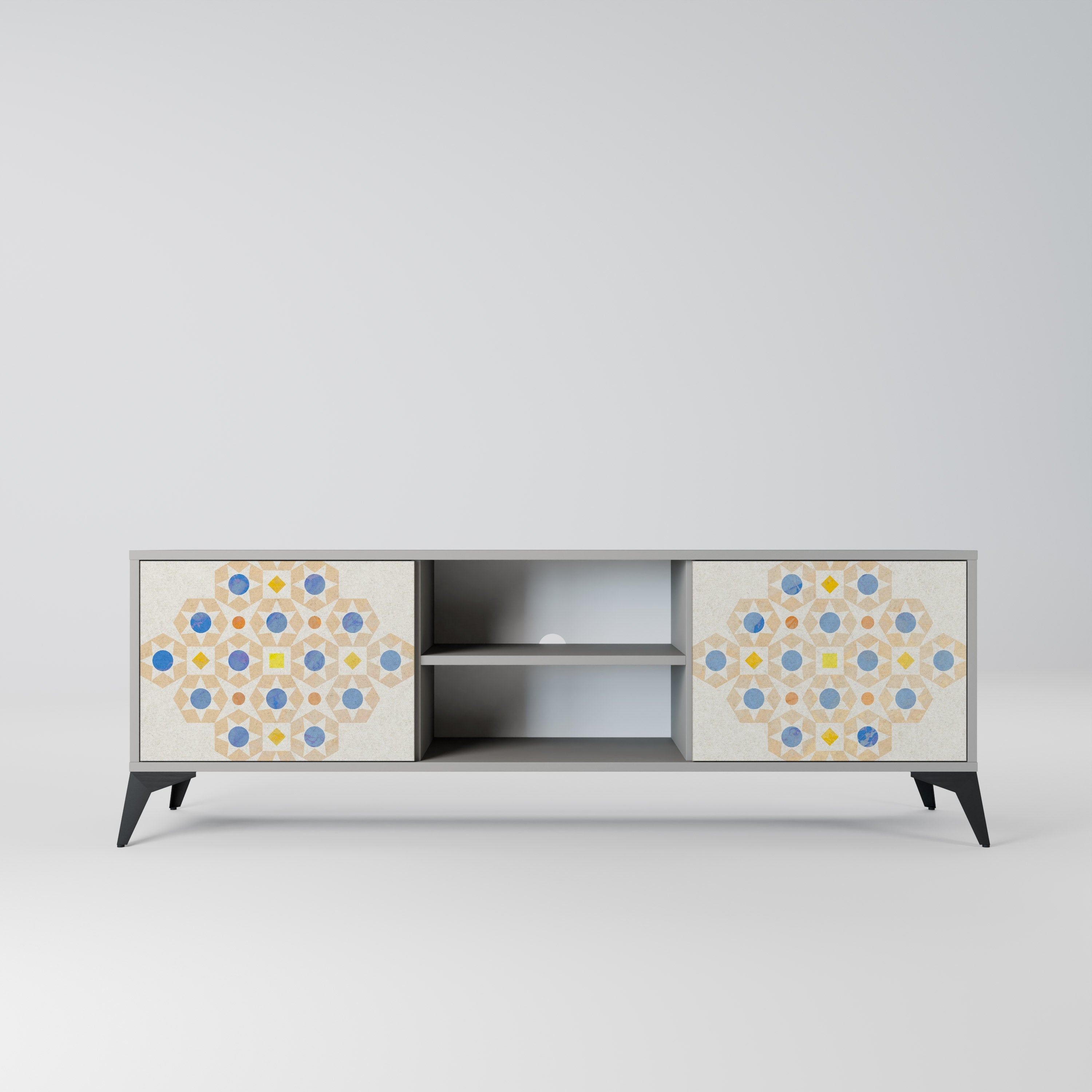 PATTERNED PRISM 2-Door TV Stand in Grey Finish