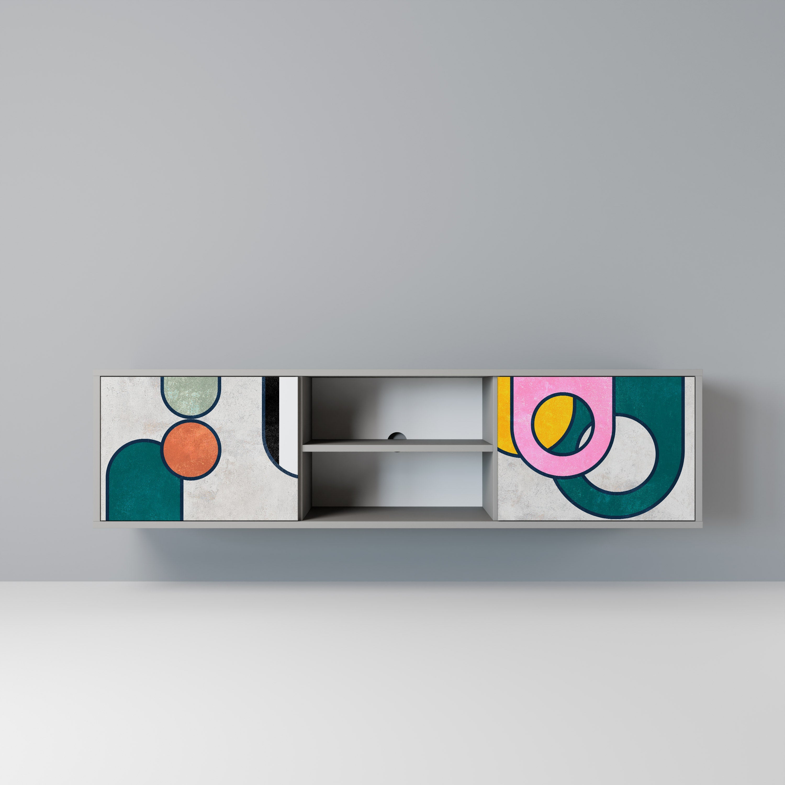 COOL STORY 2-Door TV Stand in Grey Finish