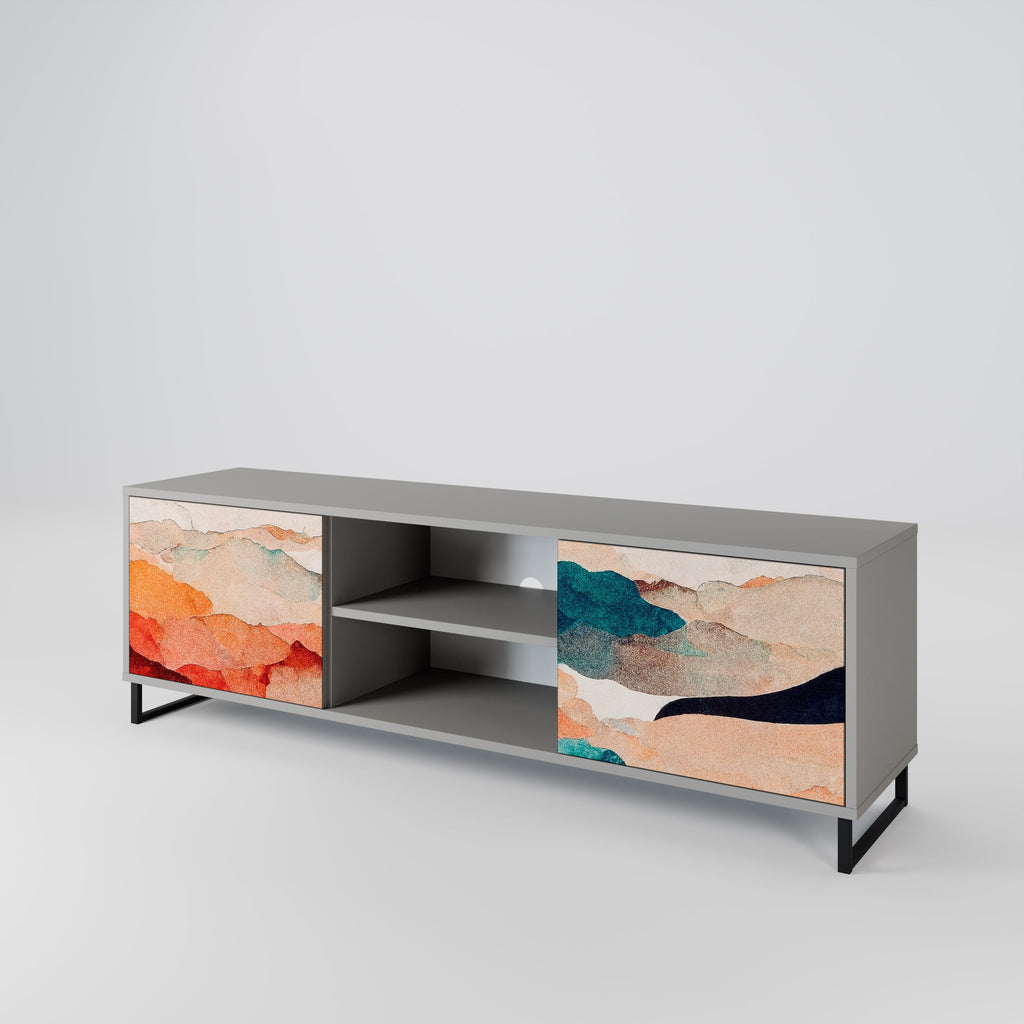Meuble TV 2 portes ABSTRACT LANDSCAPE, finition grise