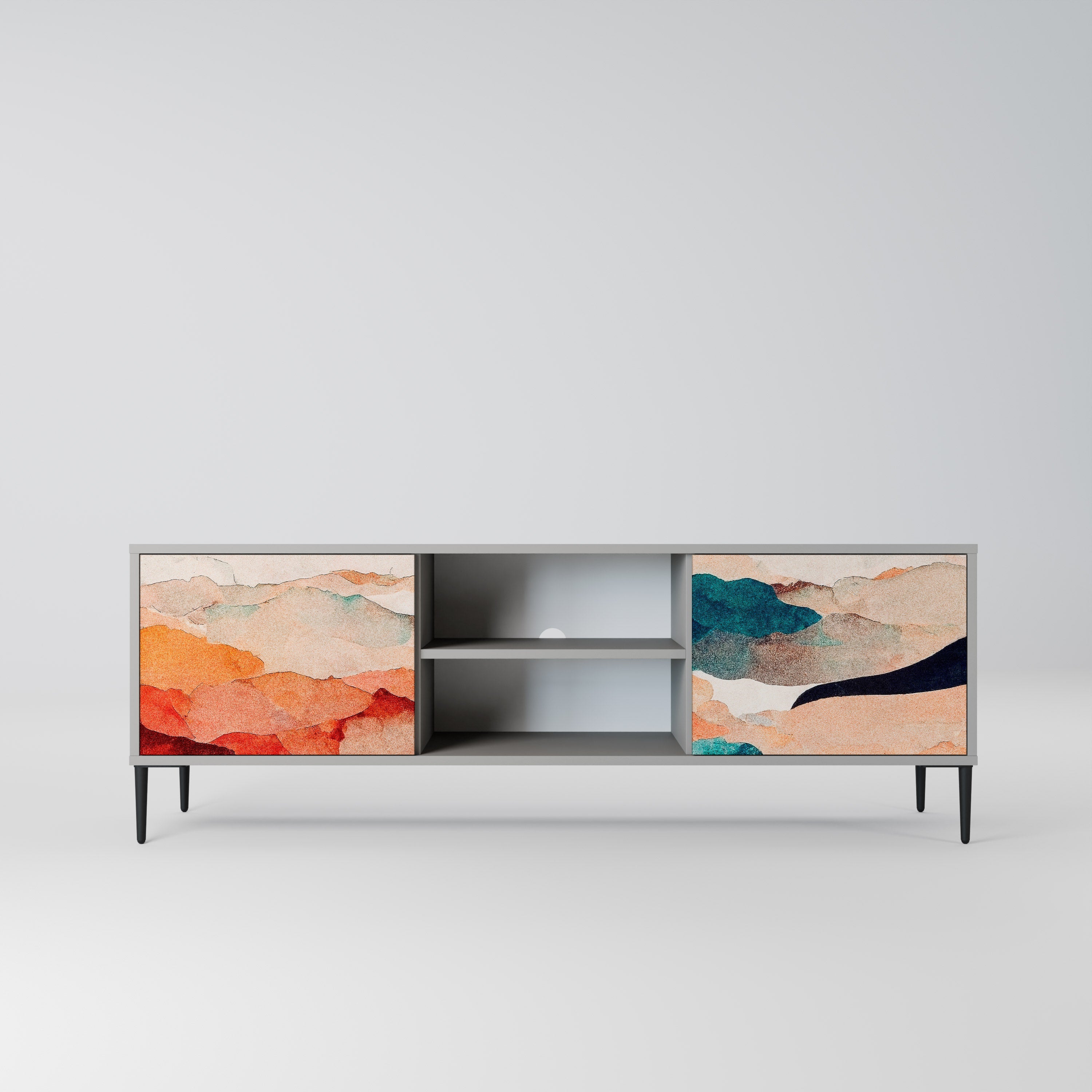 Meuble TV 2 portes ABSTRACT LANDSCAPE, finition grise