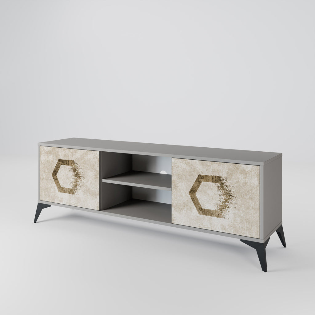HEXAGONAL SHAPES 2-Door TV Stand in Grey Finish