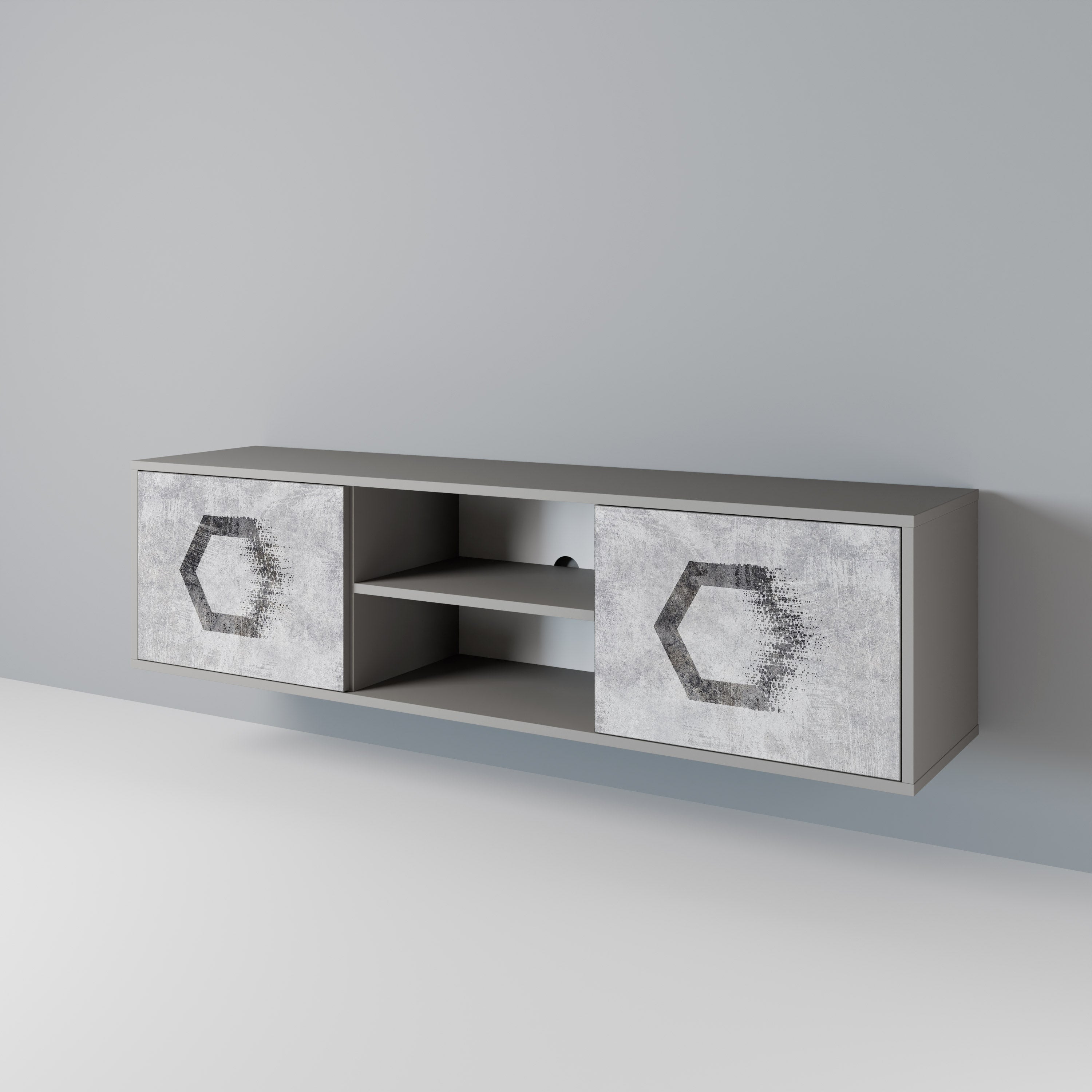 HEXAGONAL FIGURES 2-Door TV Stand in Grey Finish