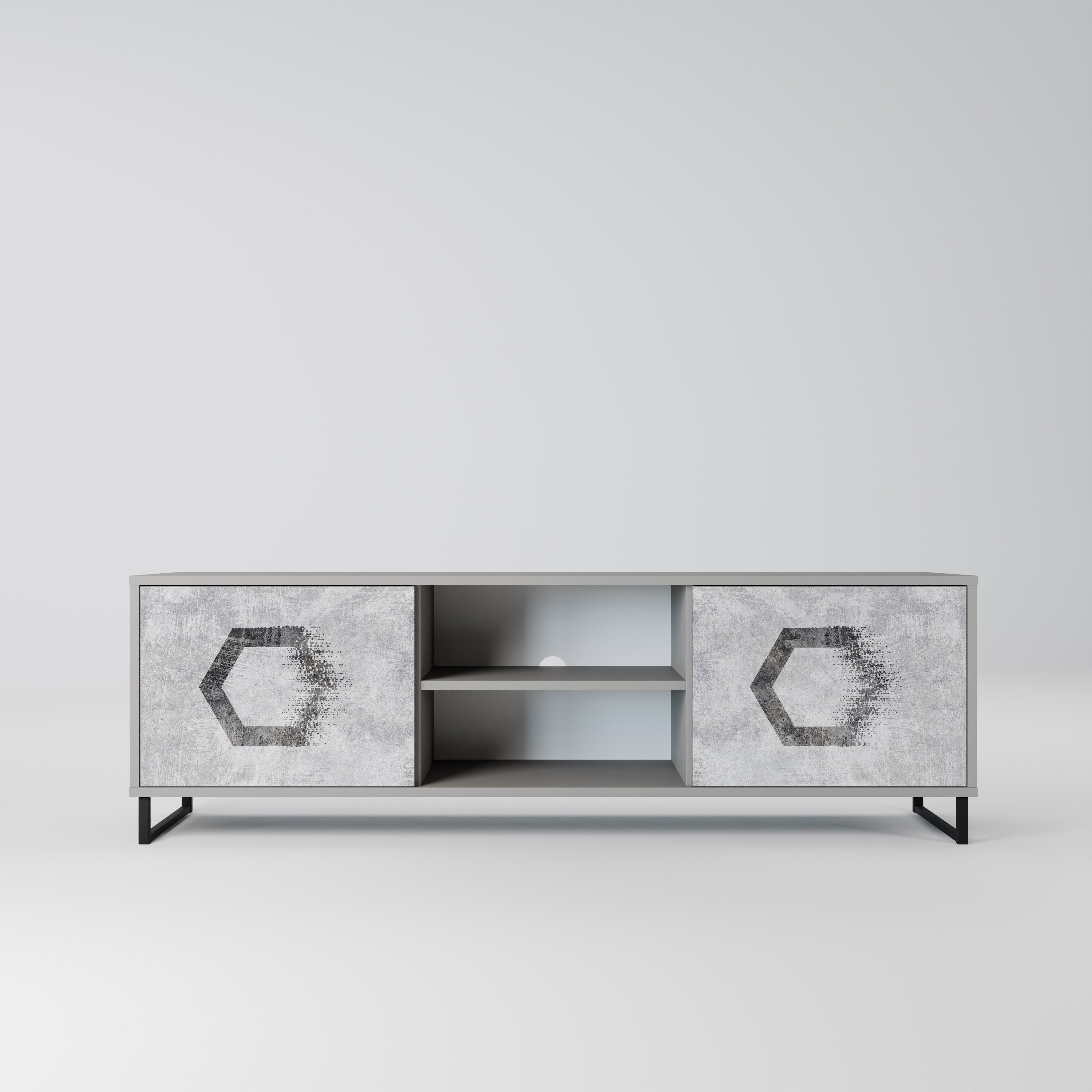 HEXAGONAL FIGURES 2-Door TV Stand in Grey Finish