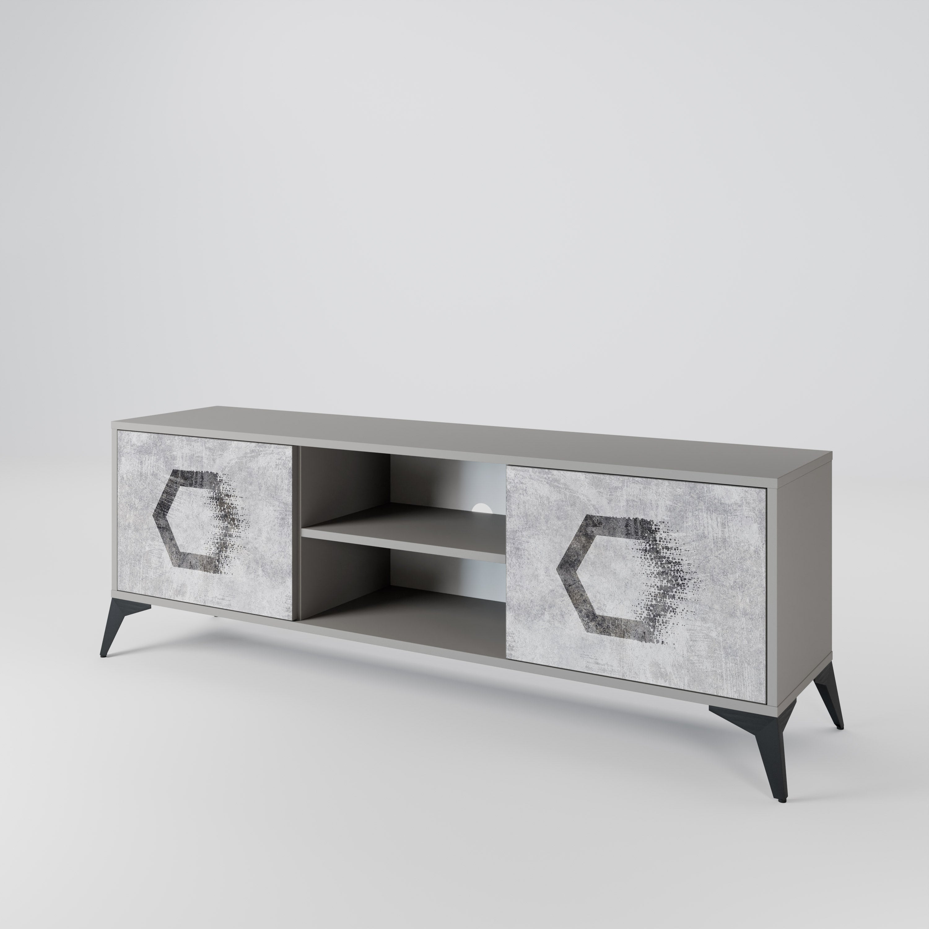 HEXAGONAL FIGURES 2-Door TV Stand in Grey Finish