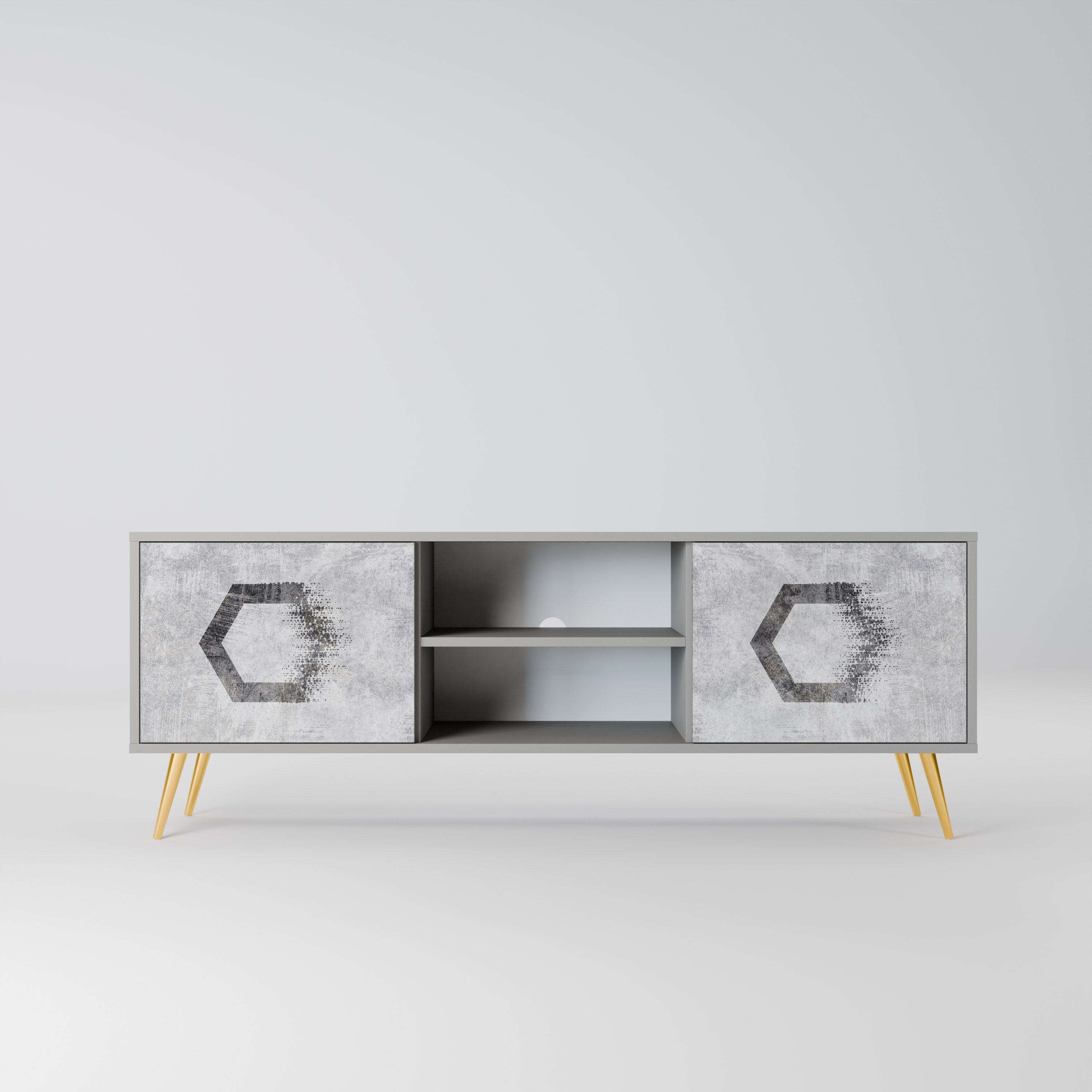 HEXAGONAL FIGURES 2-Door TV Stand in Grey Finish