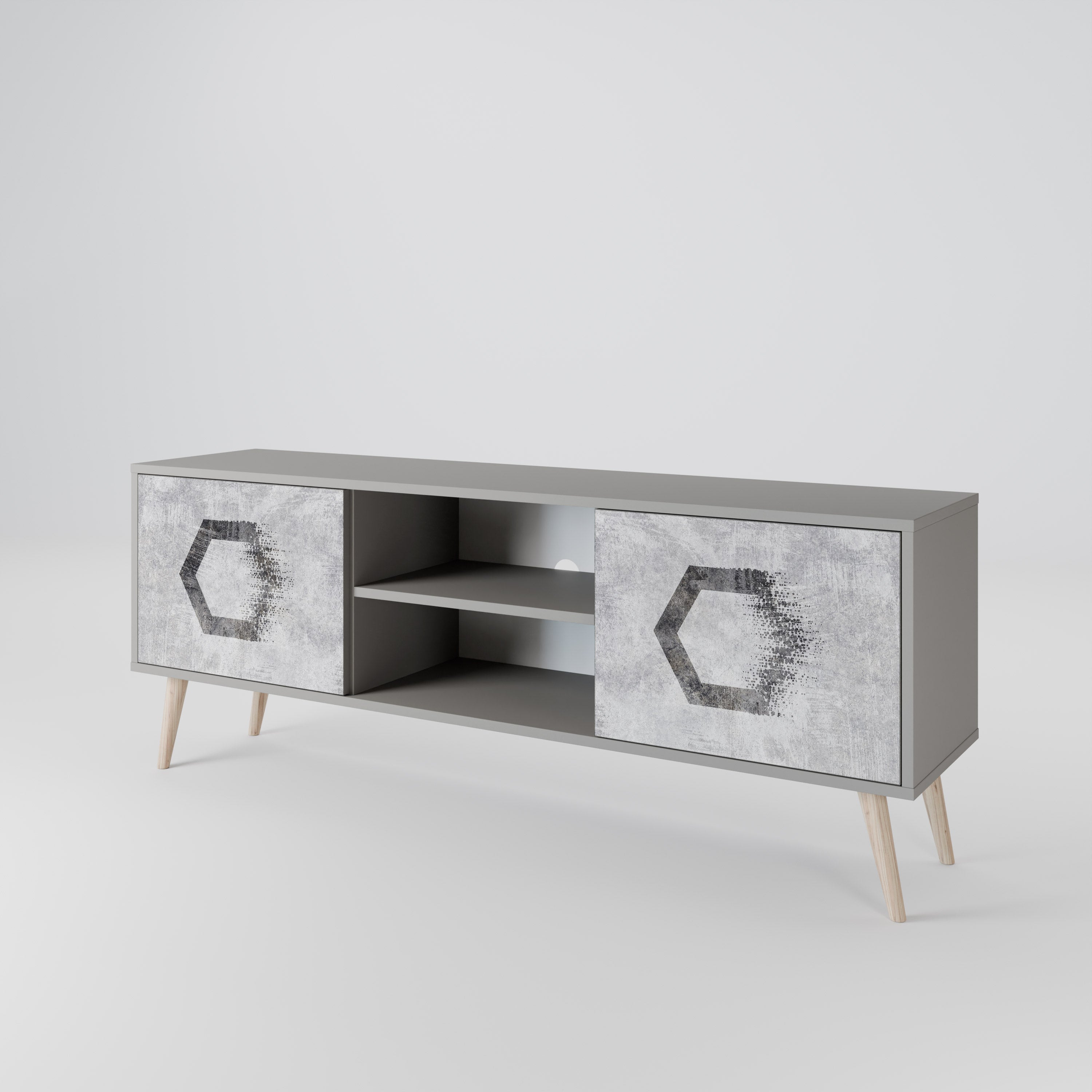HEXAGONAL FIGURES 2-Door TV Stand in Grey Finish