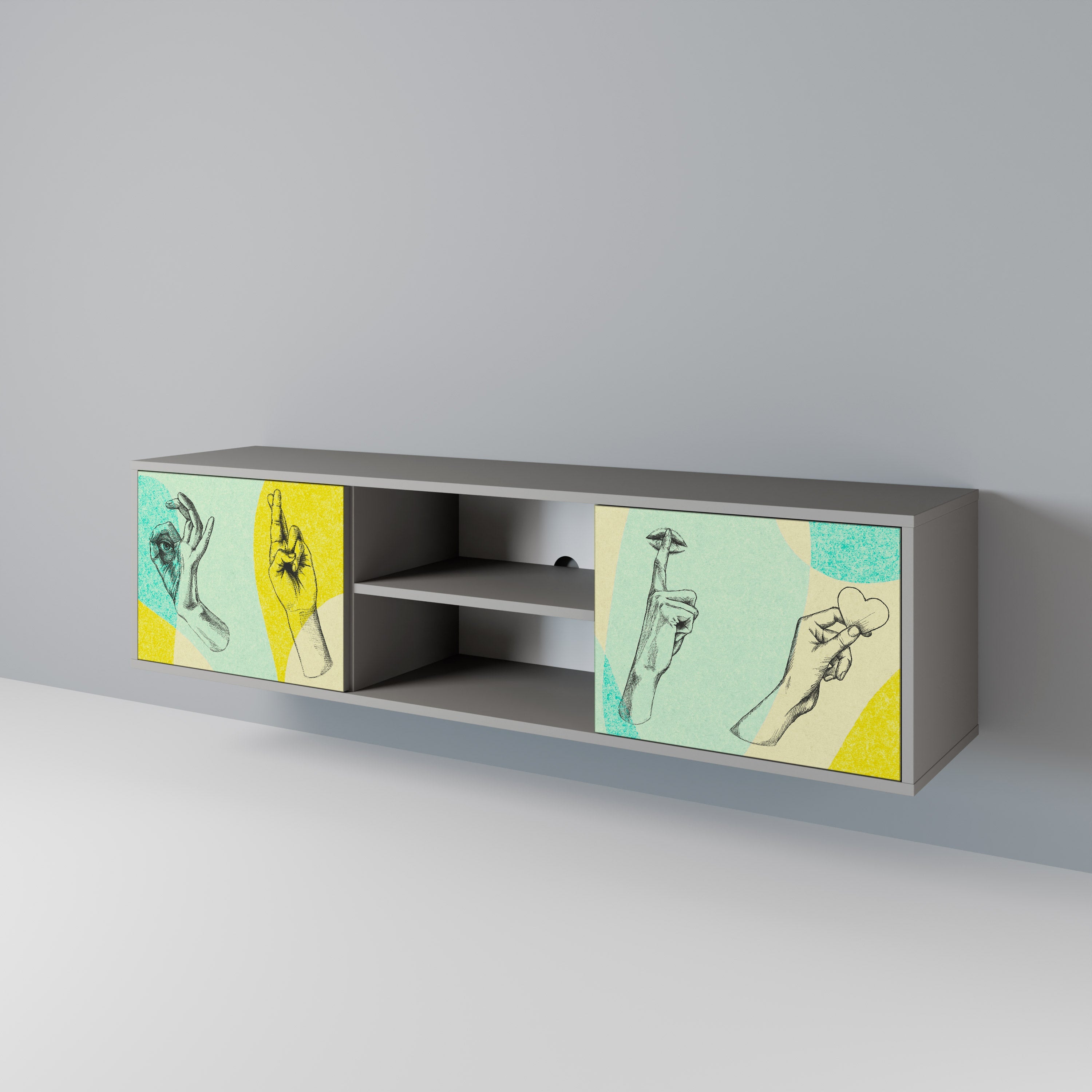 Meuble TV 2 portes BODY LANGUAGE en finition grise