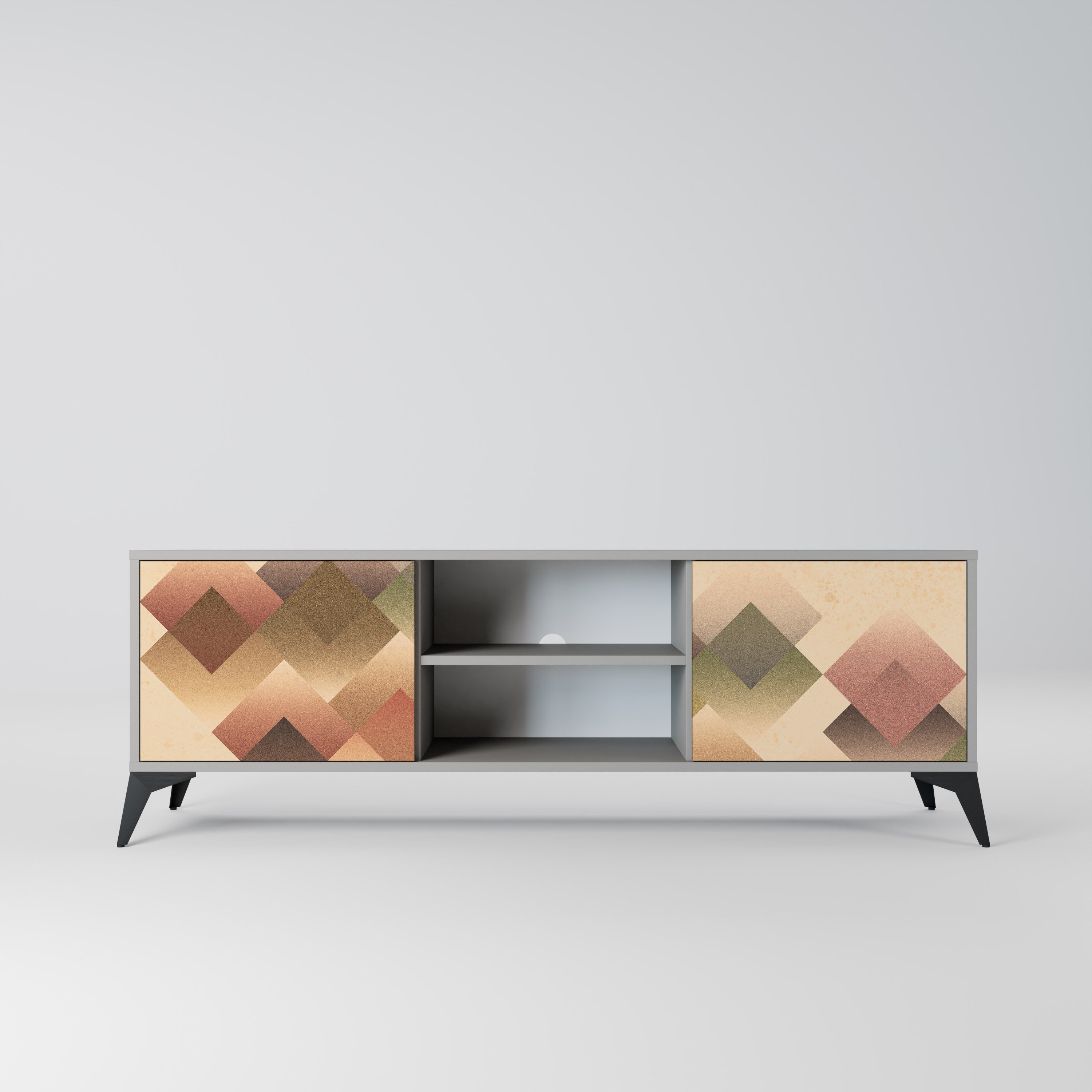GEOMETRIC FUSION 2-Door TV Stand in Grey Finish