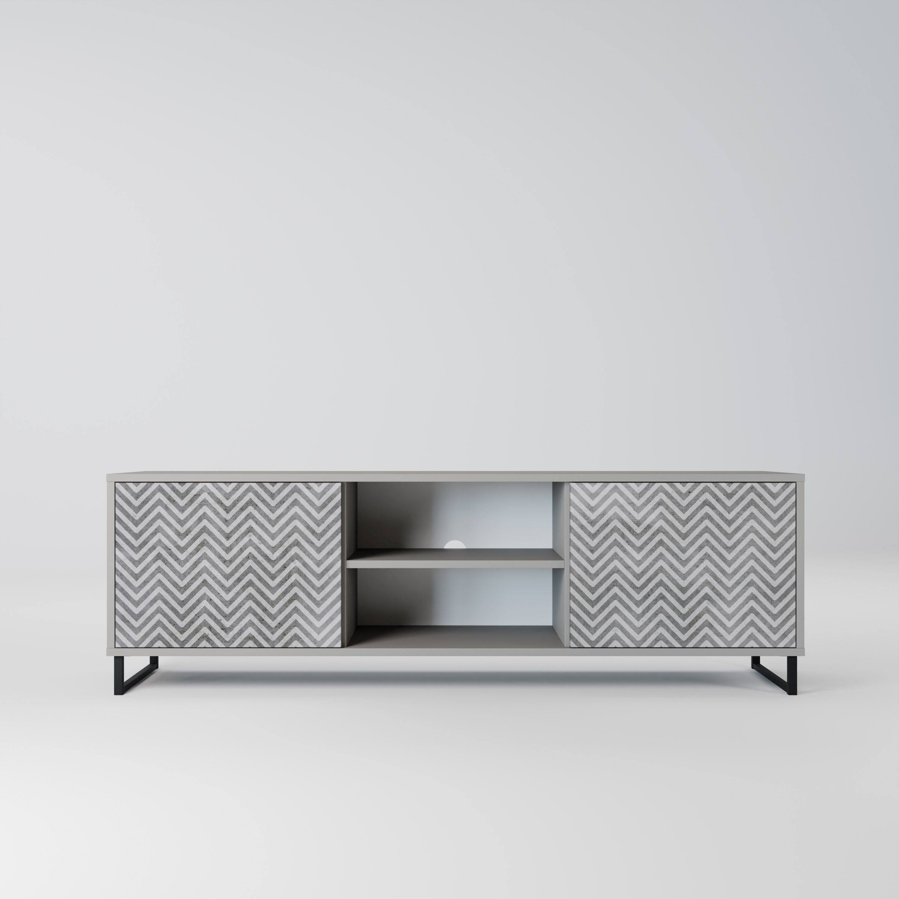 CONCRETE ZIG ZAG 2-Door TV Stand in Grey Finish