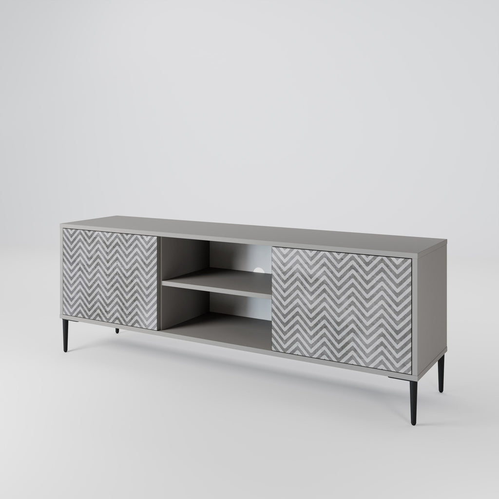 CONCRETE ZIG ZAG 2-Door TV Stand in Grey Finish