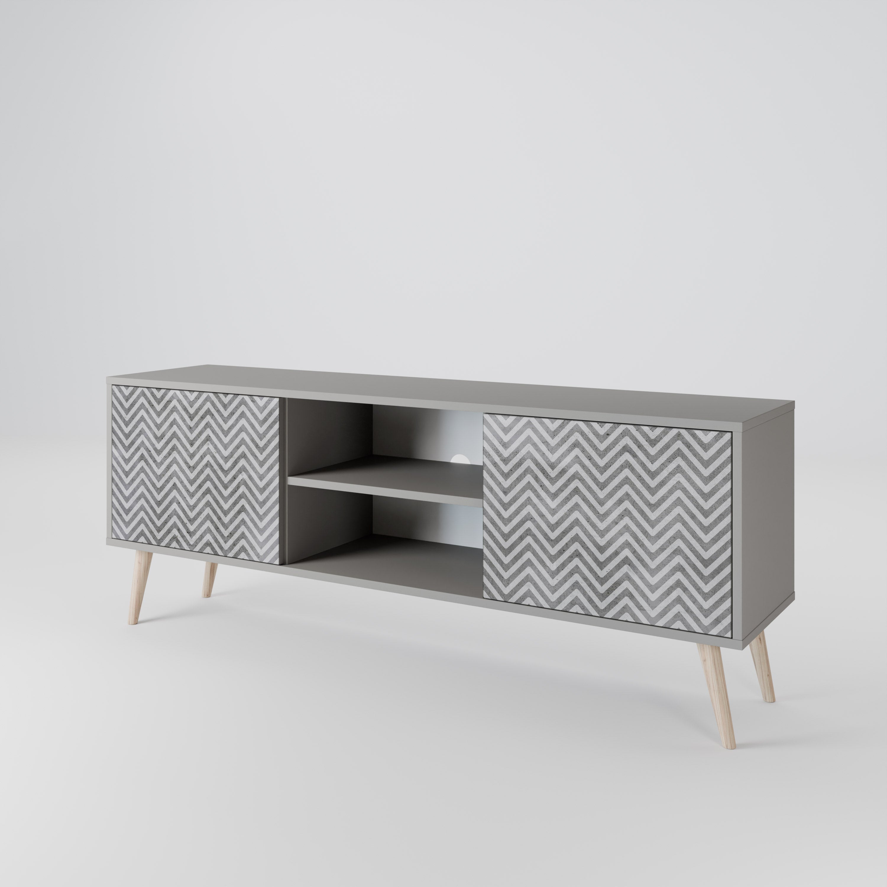 CONCRETE ZIG ZAG 2-Door TV Stand in Grey Finish