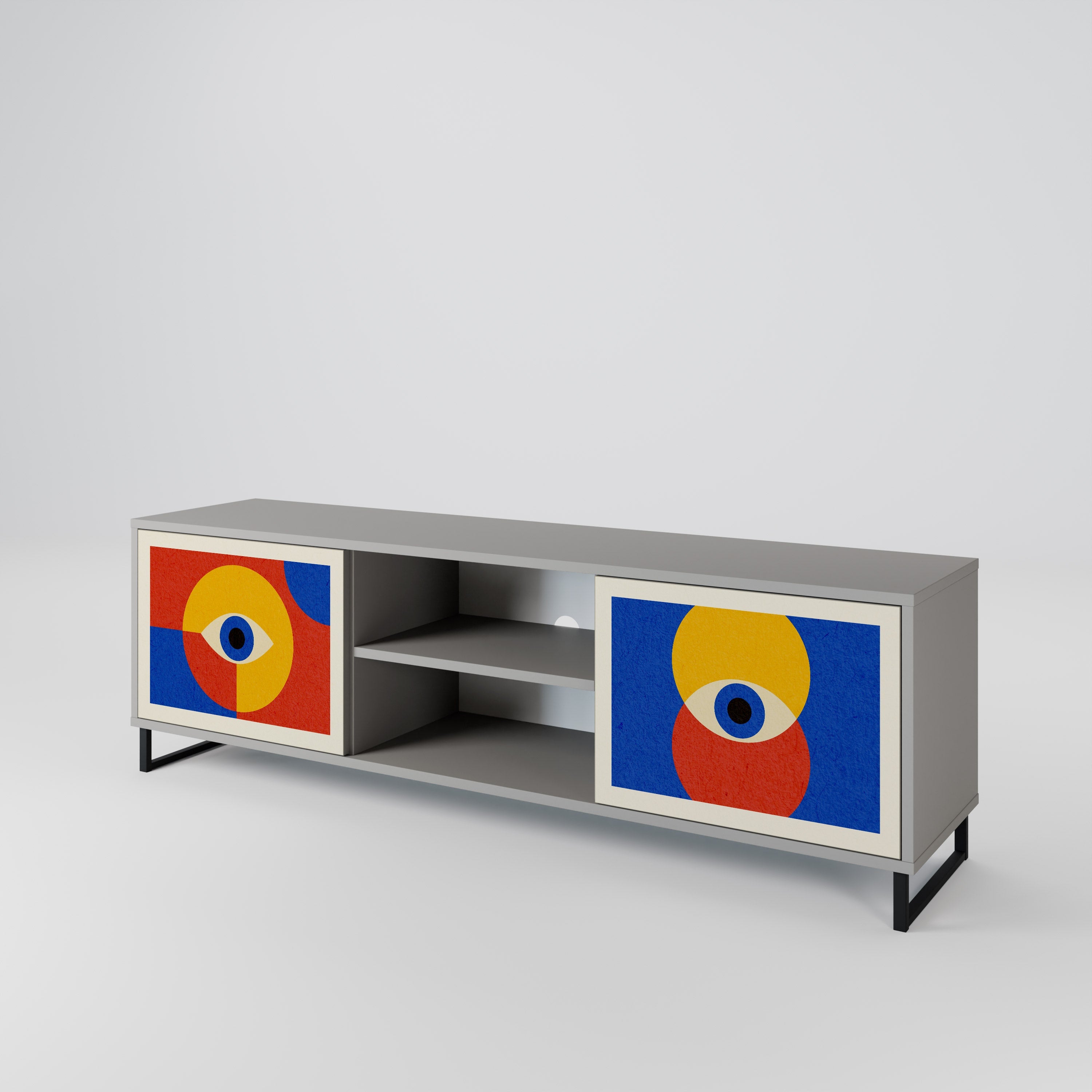 GEOMETRIC EYES 2-Door TV Stand in Grey Finish