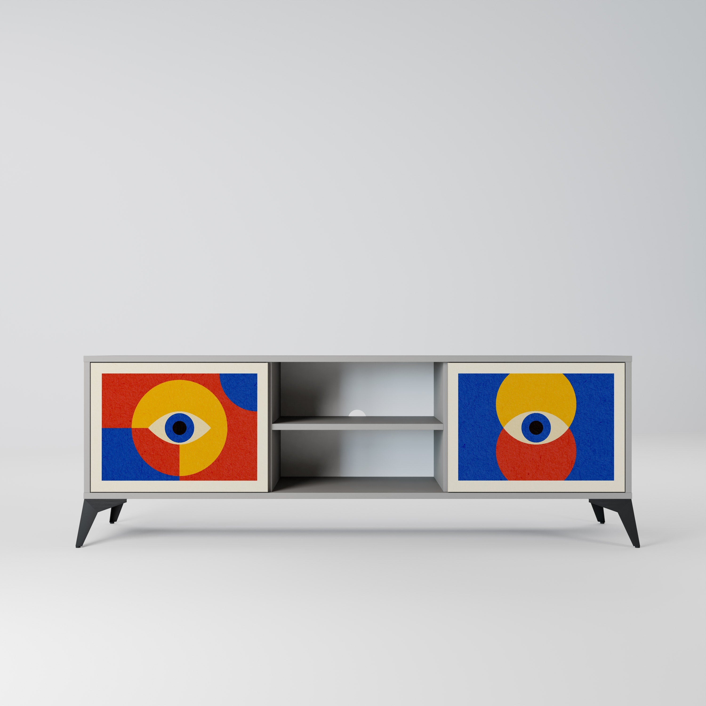 GEOMETRIC EYES 2-Door TV Stand in Grey Finish