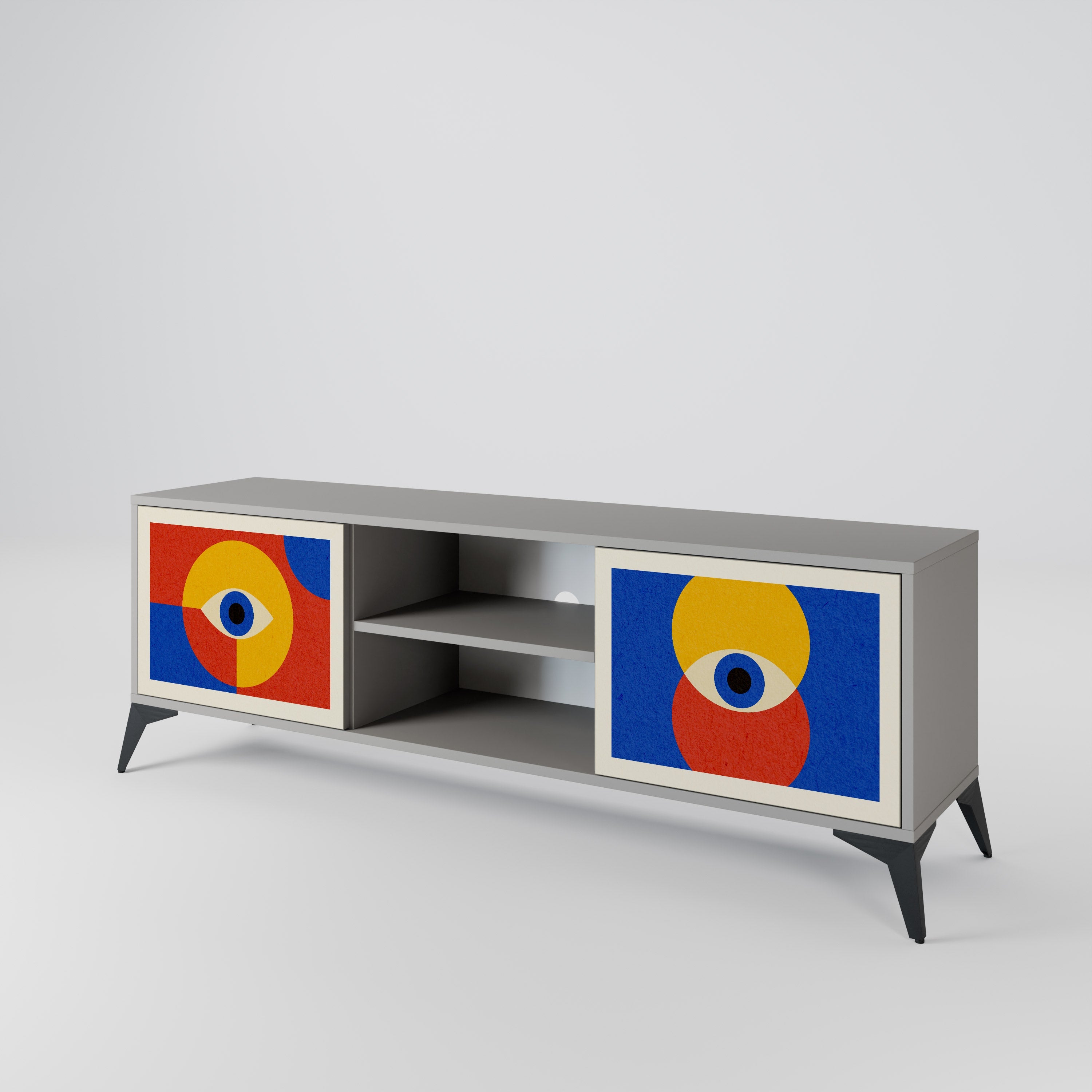 GEOMETRIC EYES 2-Door TV Stand in Grey Finish