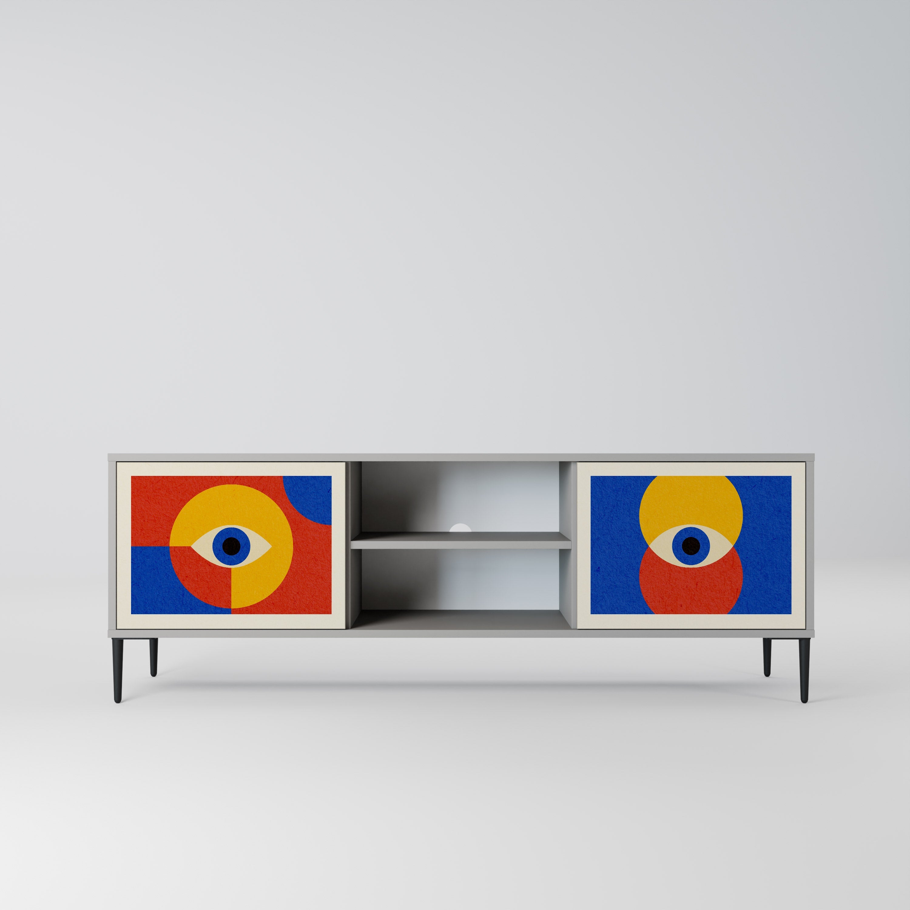 GEOMETRIC EYES 2-Door TV Stand in Grey Finish