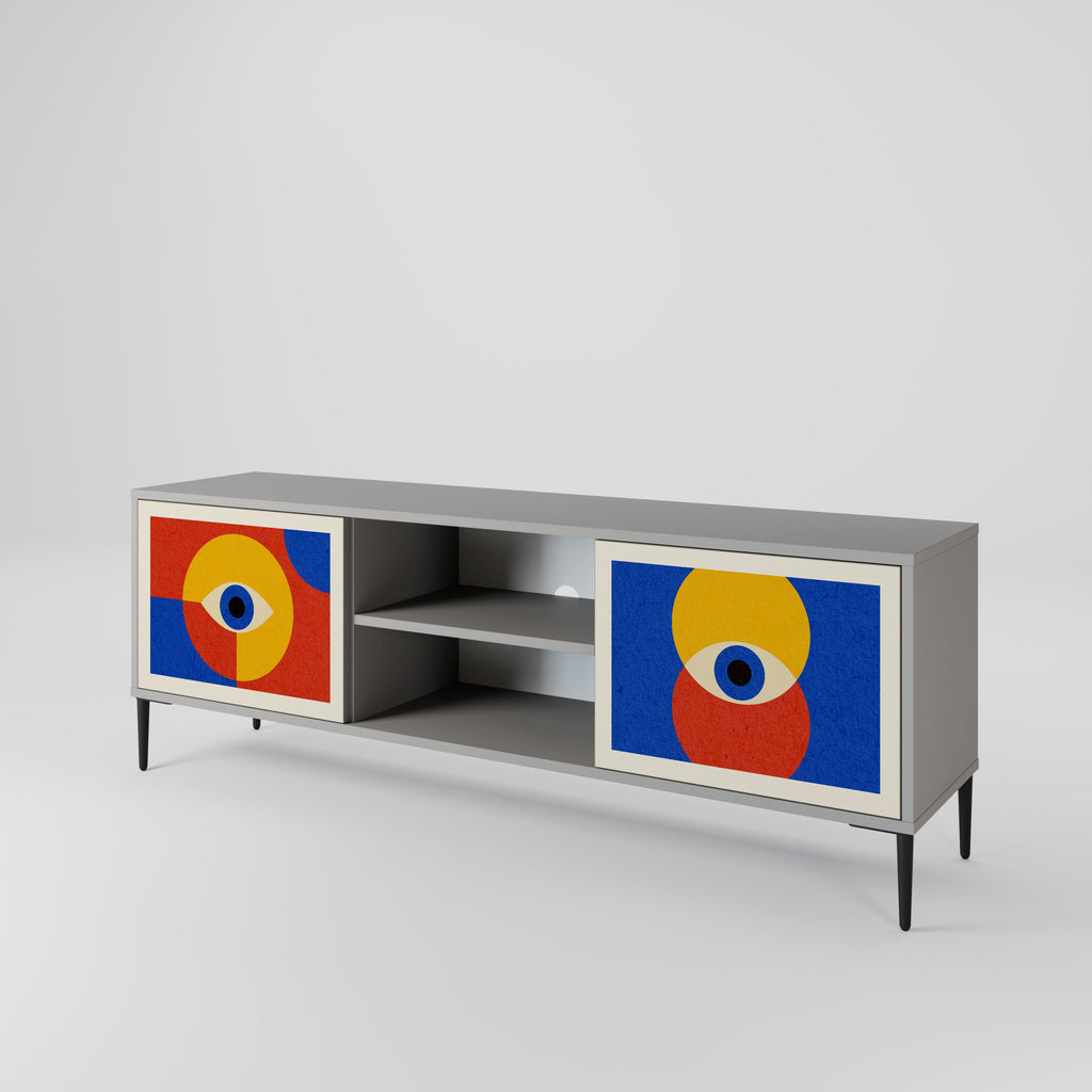 GEOMETRIC EYES 2-Door TV Stand in Grey Finish