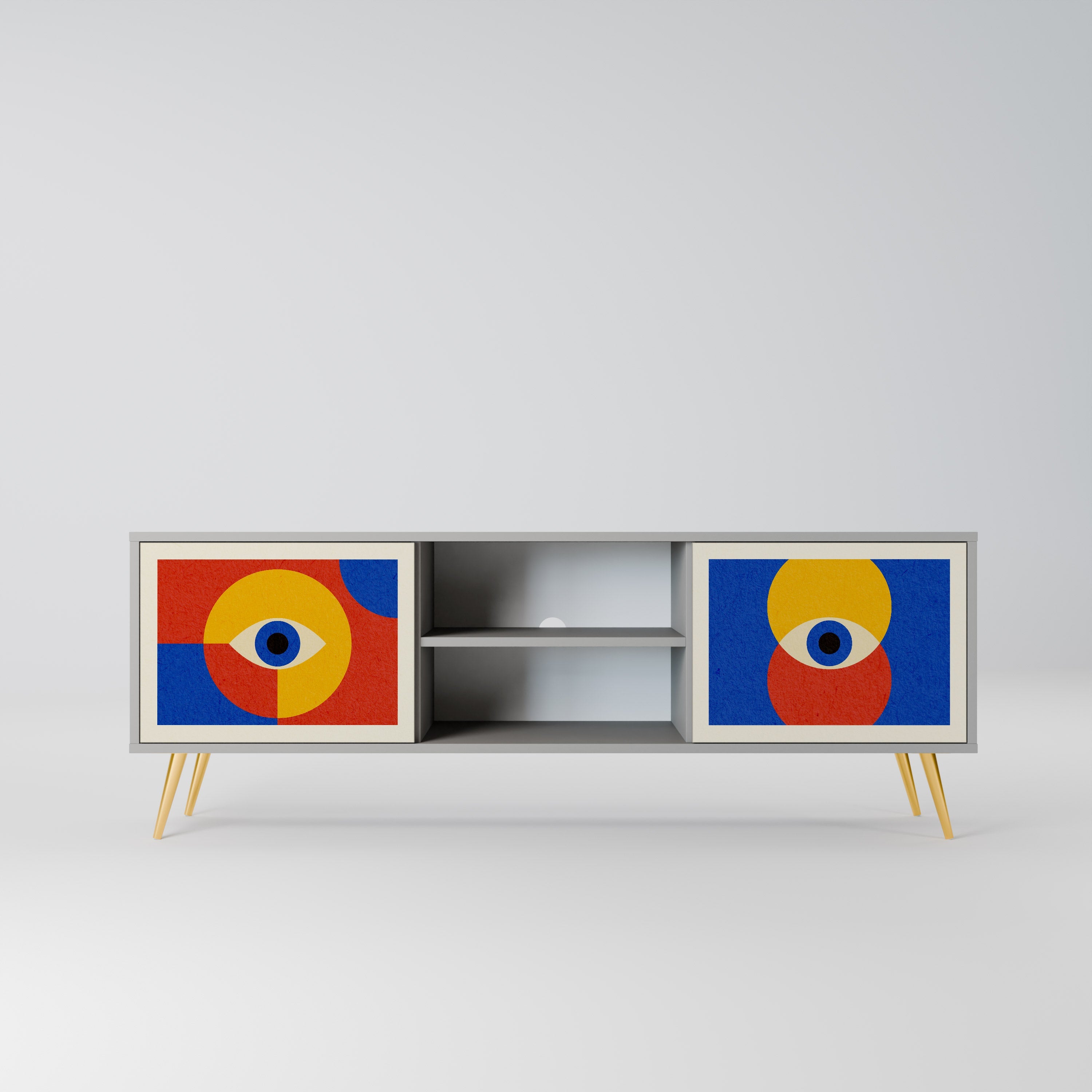 GEOMETRIC EYES 2-Door TV Stand in Grey Finish
