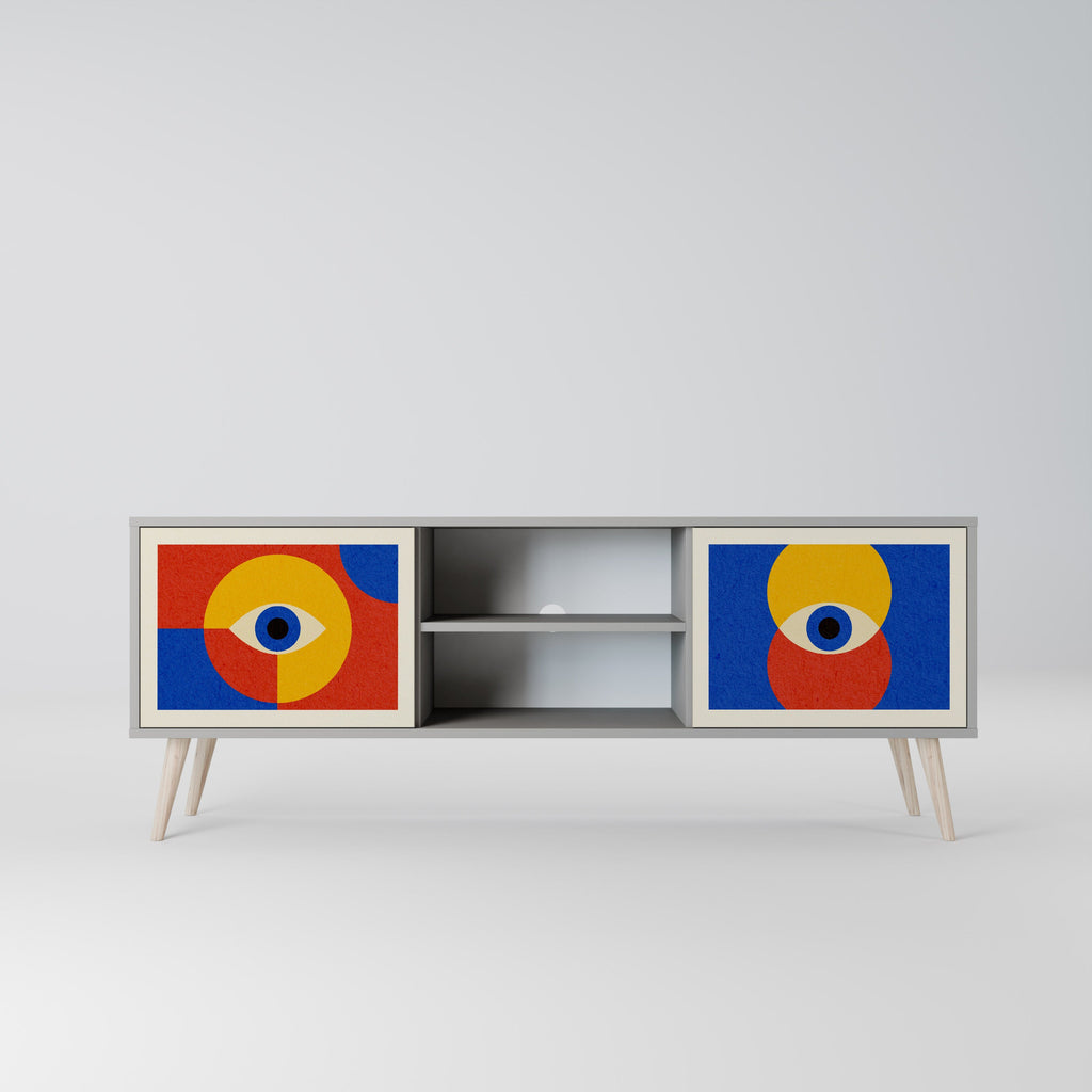 GEOMETRIC EYES 2-Door TV Stand in Grey Finish