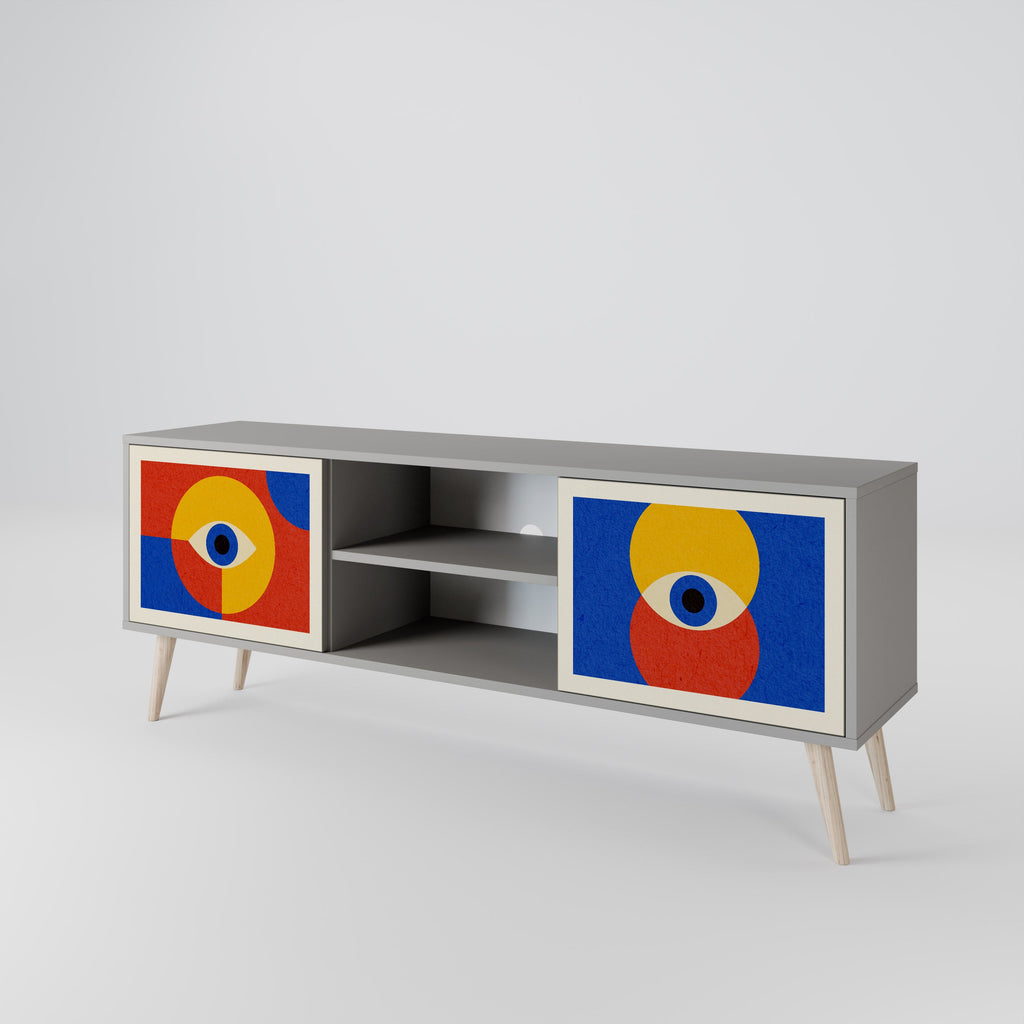 GEOMETRIC EYES 2-Door TV Stand in Grey Finish
