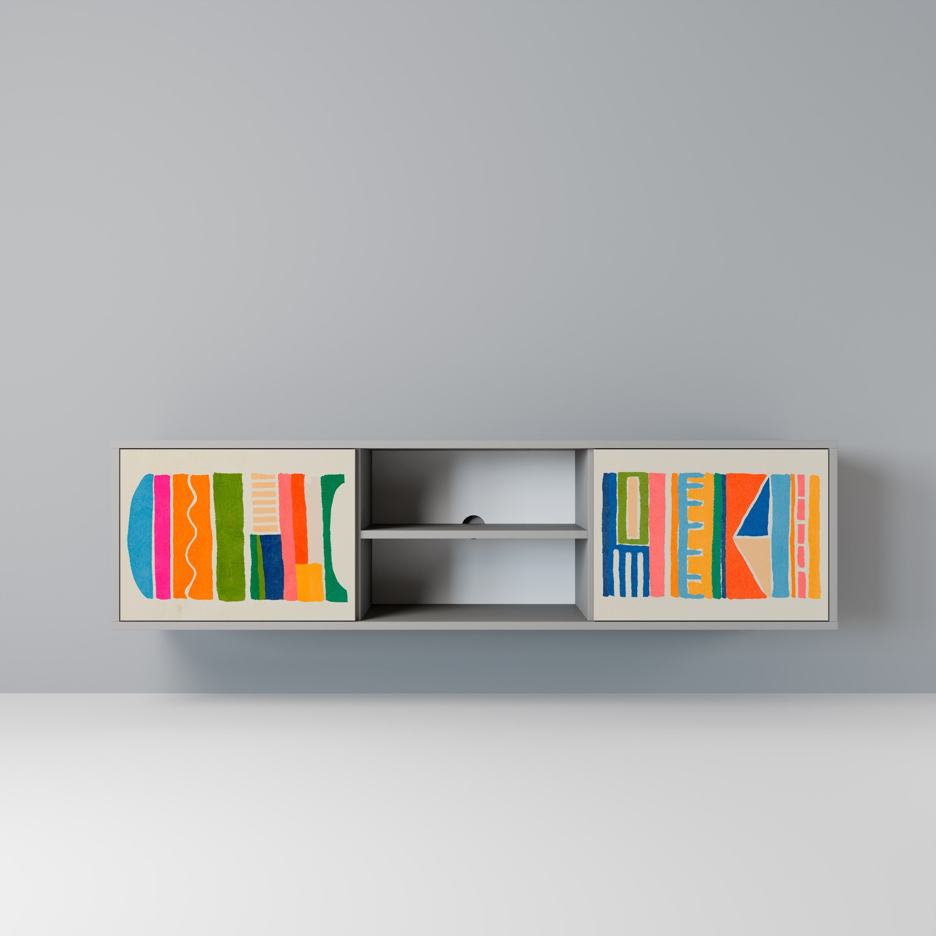 GEOMETRIC SHINE 2-Door TV Stand in Grey Finish