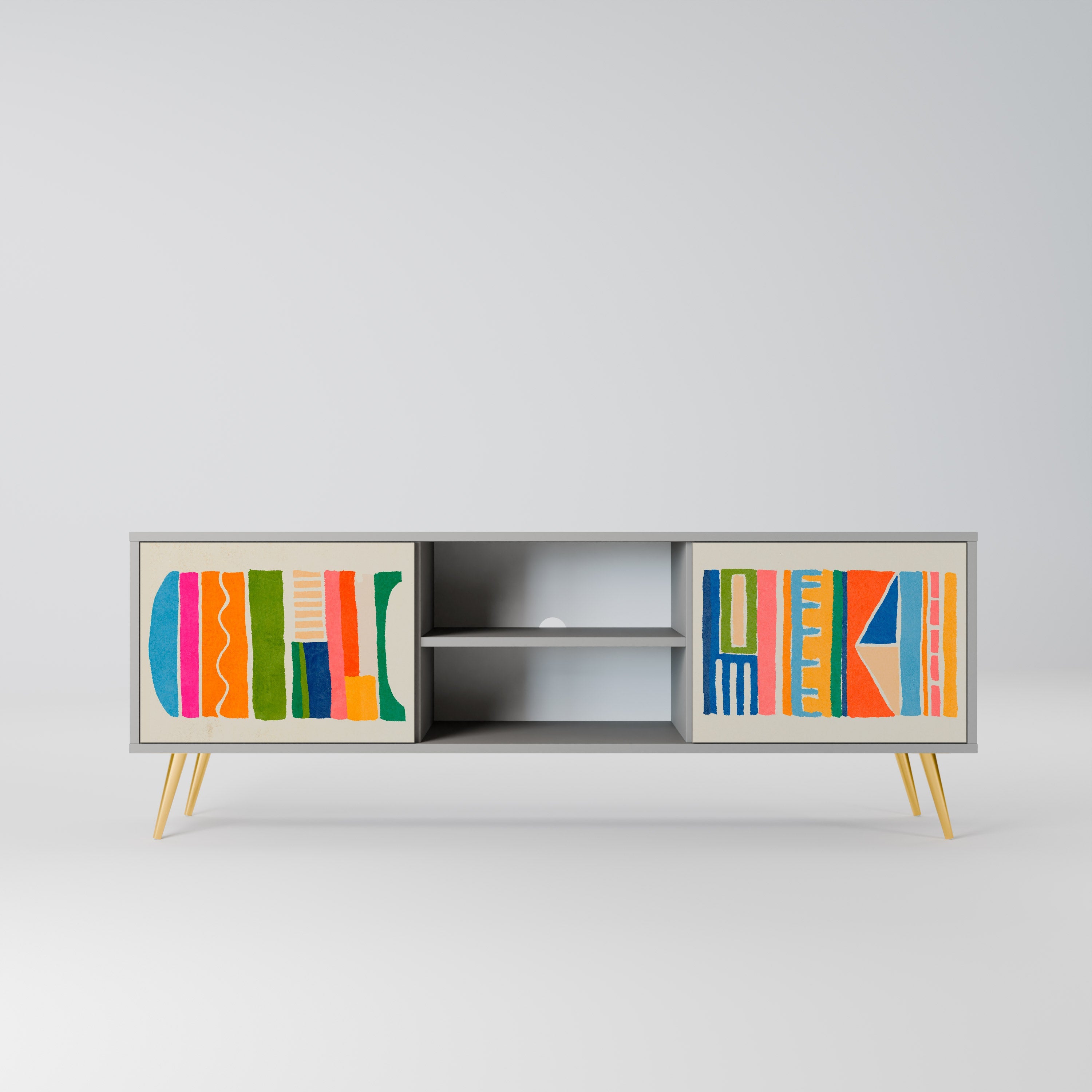 GEOMETRIC SHINE 2-Door TV Stand in Grey Finish