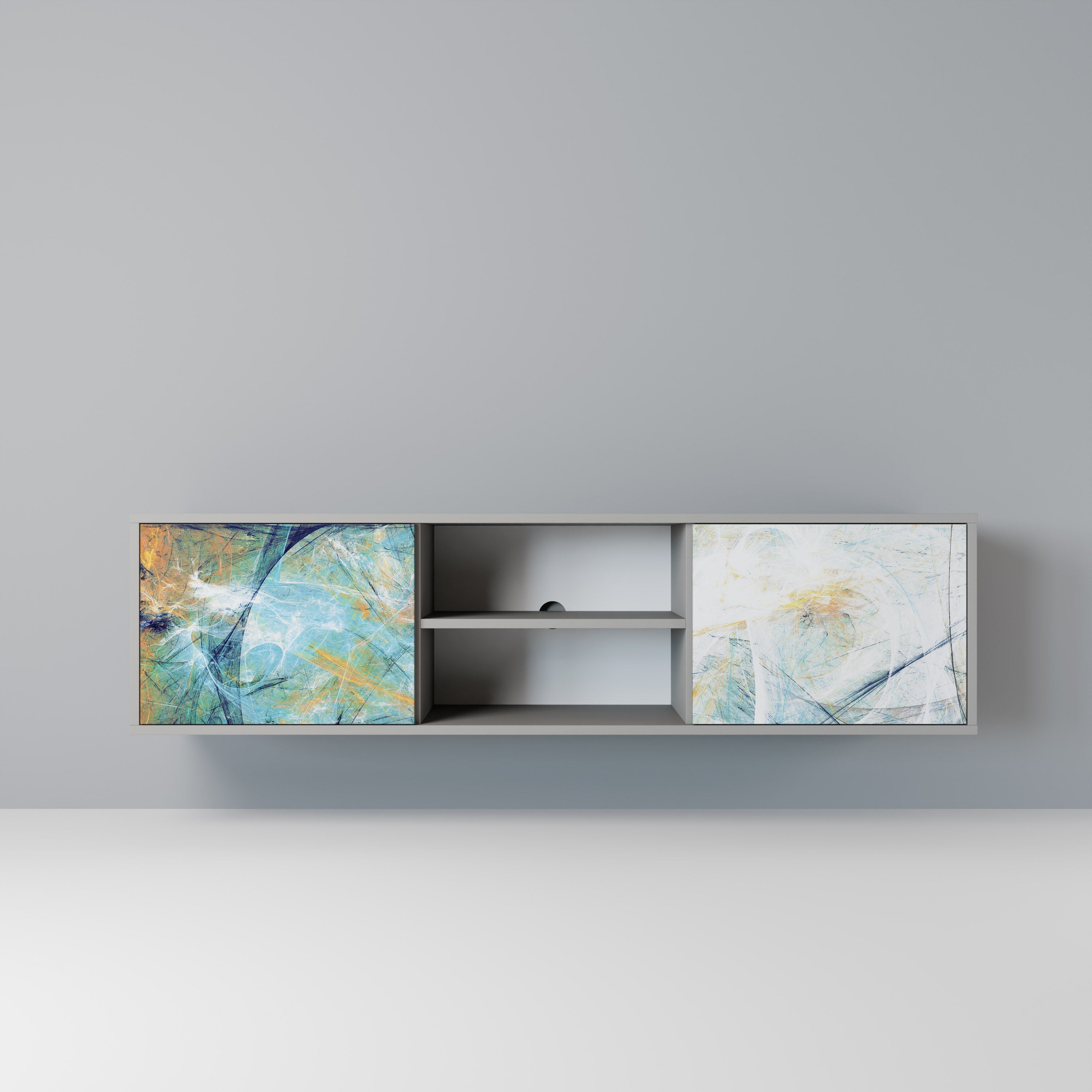 RÉFLEXIONS ABSTRAITES Meuble TV 2 portes en finition grise