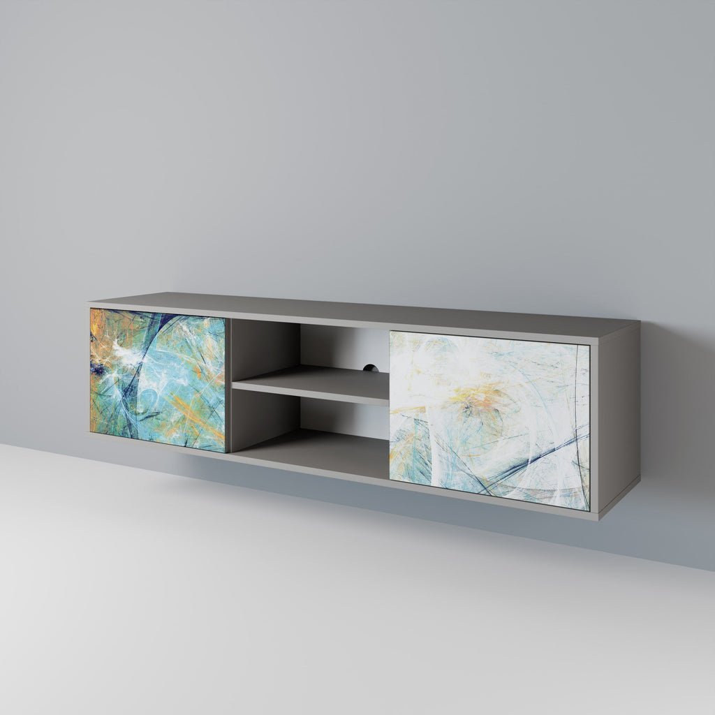 RÉFLEXIONS ABSTRAITES Meuble TV 2 portes en finition grise