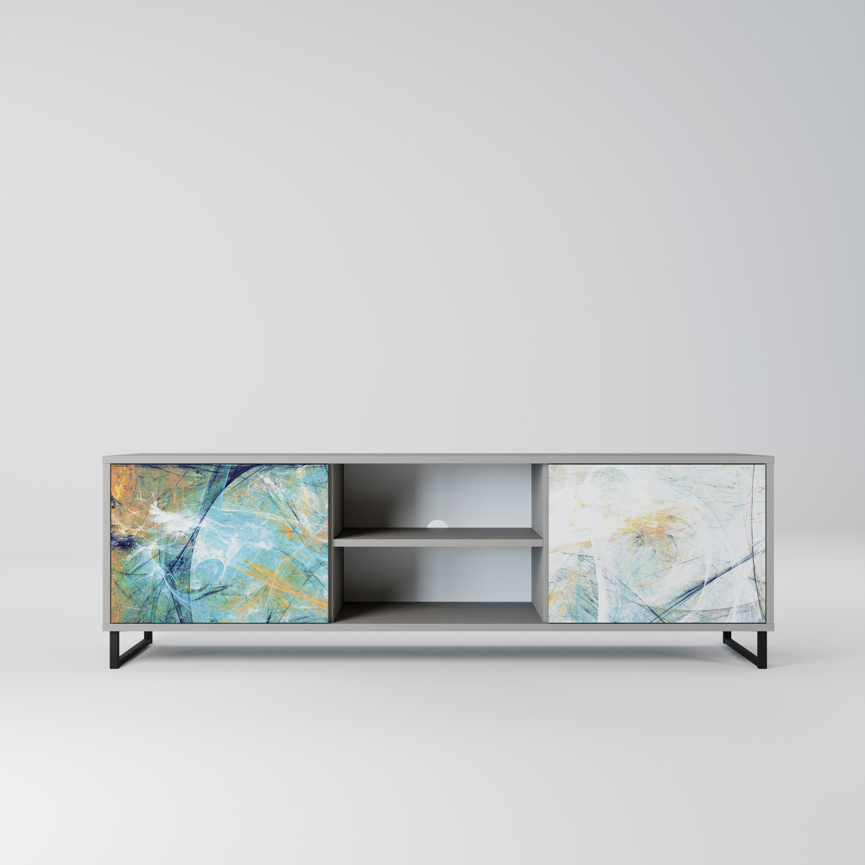 RÉFLEXIONS ABSTRAITES Meuble TV 2 portes en finition grise
