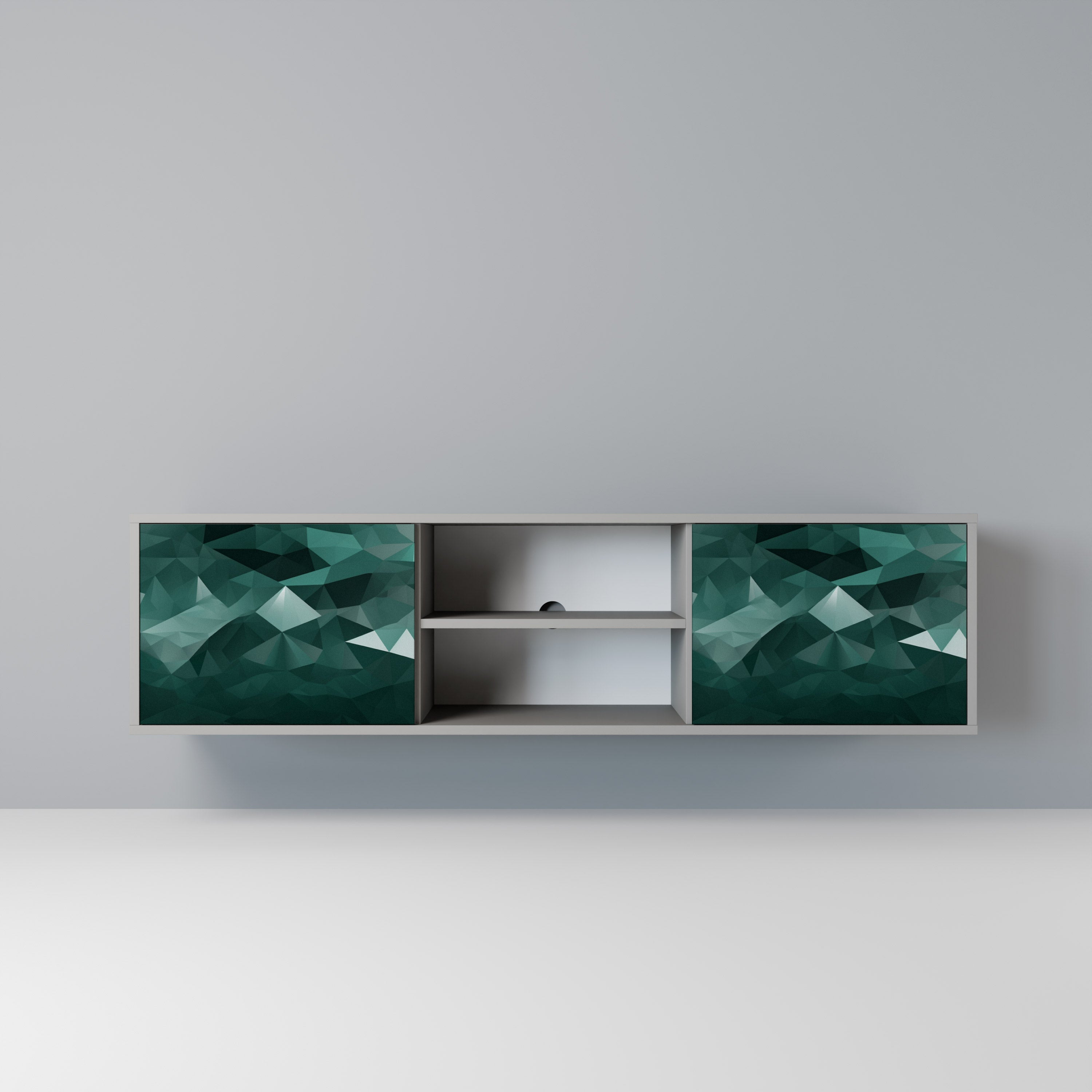 POLYGONAL FLOATING 2-Door TV Stand in Grey Finish